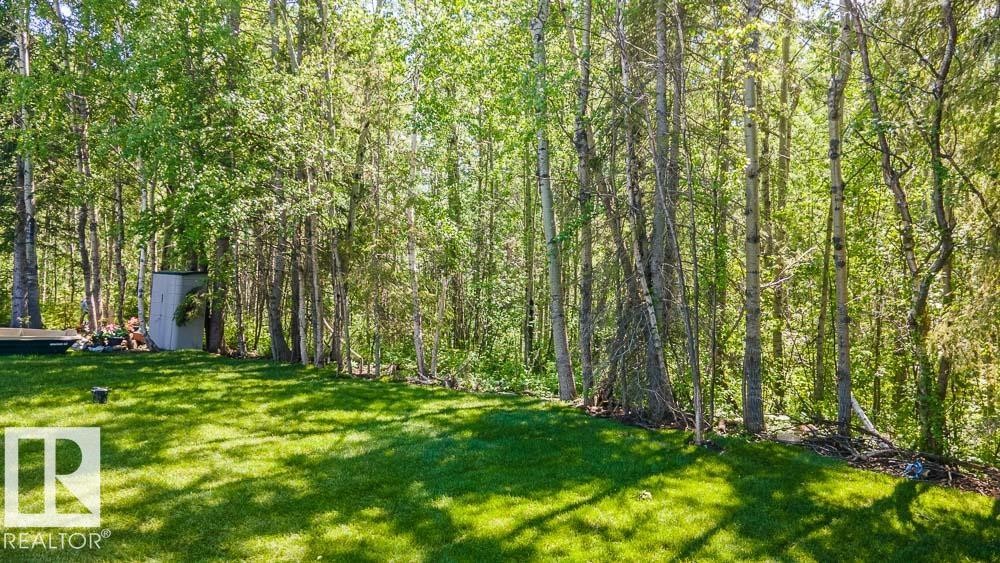 Expansive green lawn surrounded by mature deciduous trees - 132 Heron Point Close, Rural Wetaskiwin County, AB