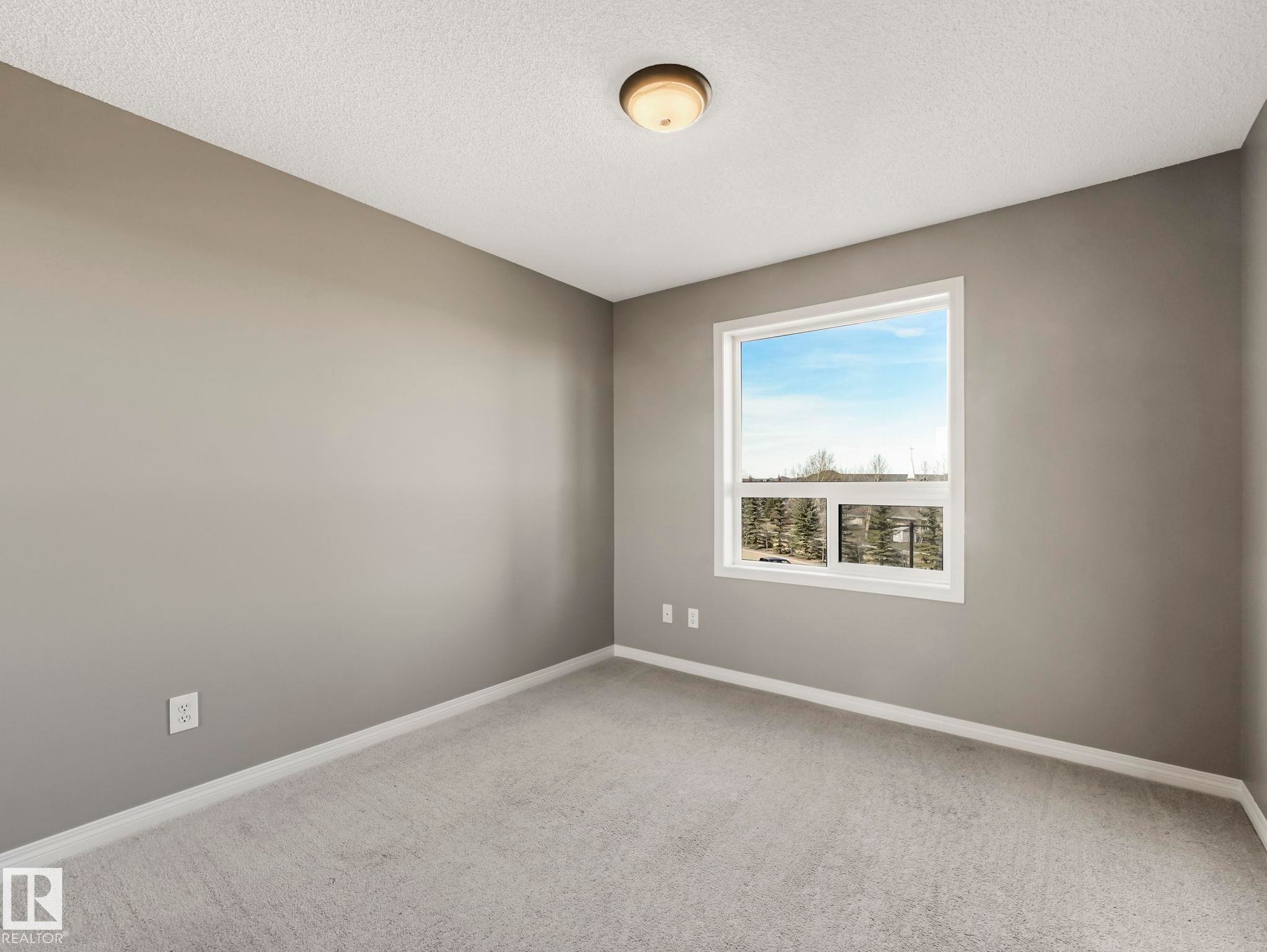 Room featuring neutral gray walls, light gray carpet flooring, white trim, and a white-framed window - 322 1520 Hammond Gate Nw, Edmonton, AB - Indoor Photo Showing Other Room