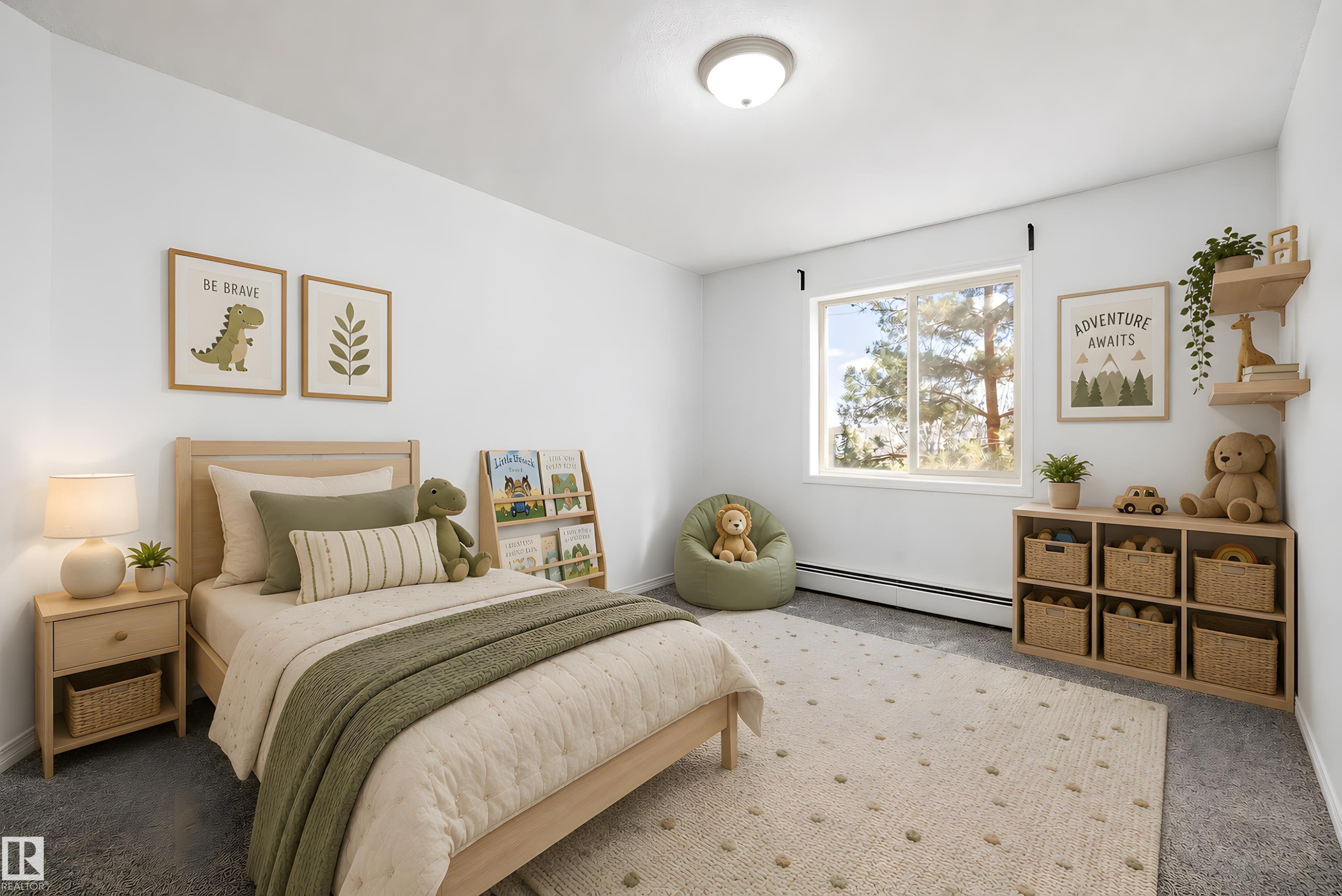 Light-filled room featuring a large window, neutral wall paint, and gray carpet flooring - 320 245 Edwards Drive, Edmonton, AB