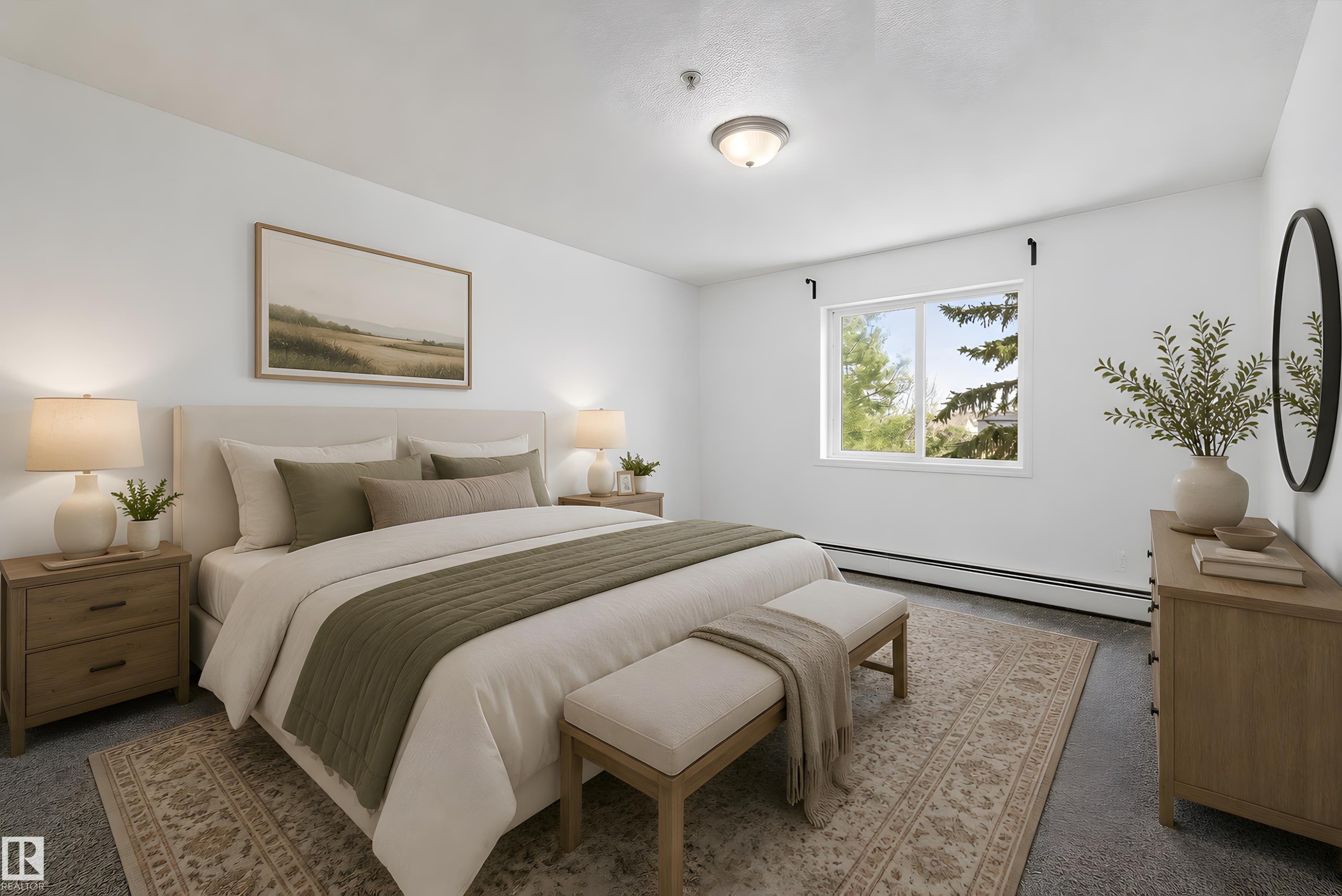 White walls and light-colored carpeting define this room, featuring a window with exterior views - 320 245 Edwards Drive, Edmonton, AB