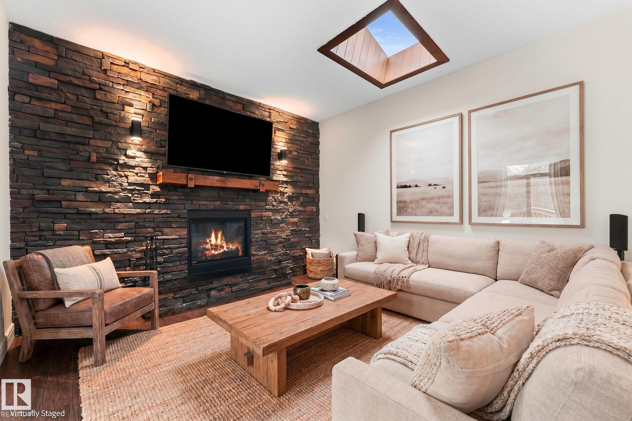 220 Greystone Terrace, Sherwood Park, AB - Indoor Photo Showing Living Room With Fireplace