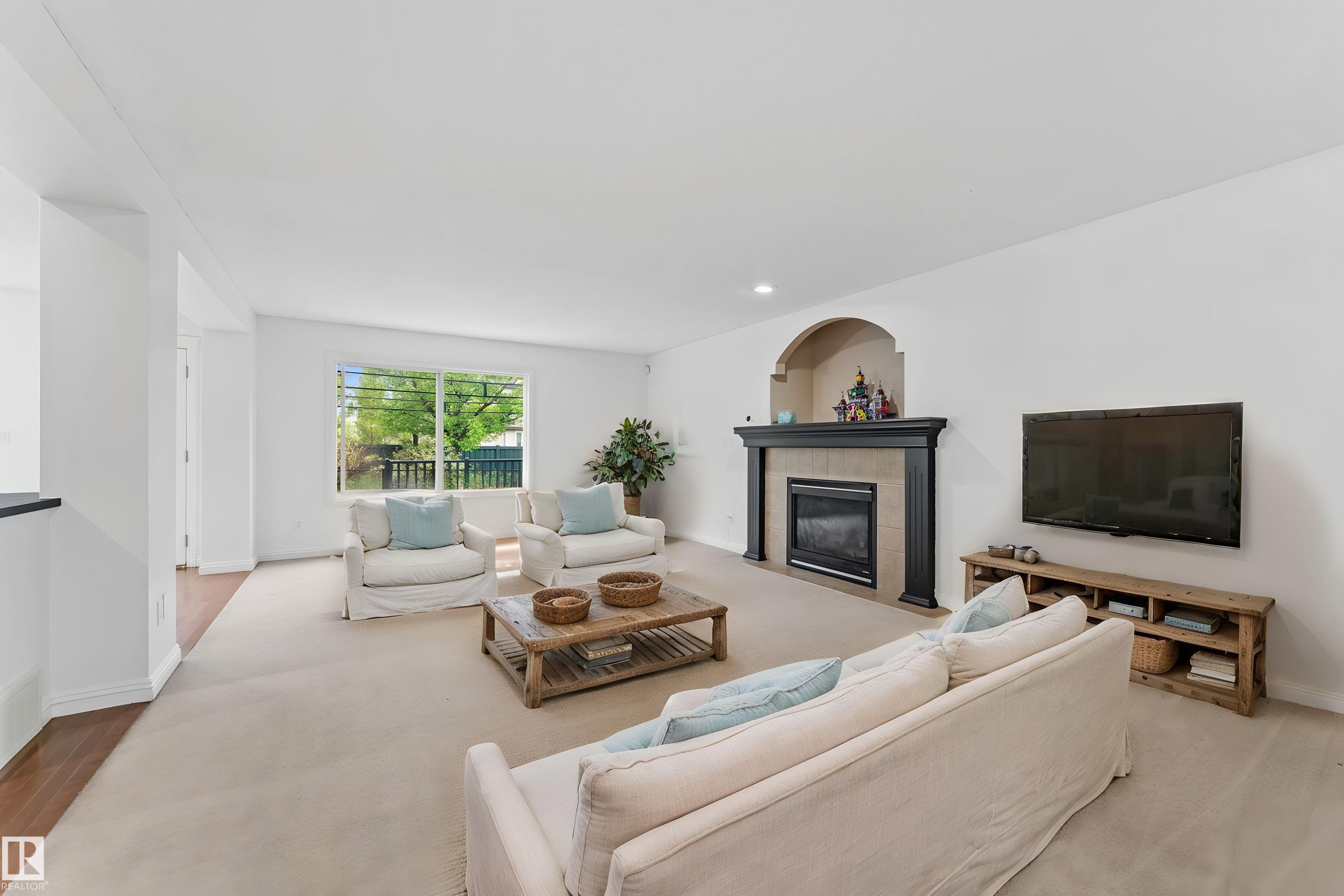1951 120 Street Sw, Edmonton, AB - Indoor Photo Showing Living Room With Fireplace