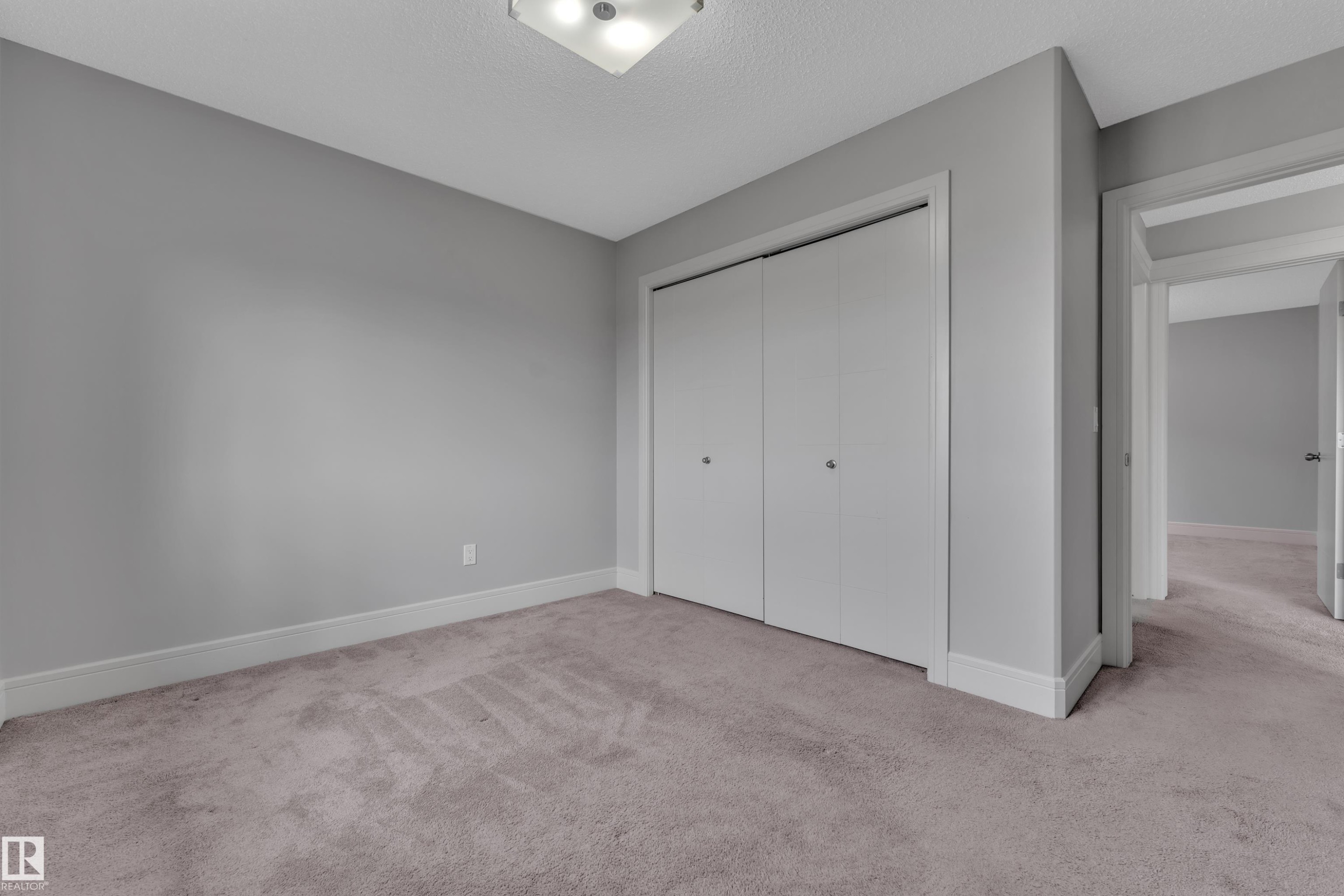 Neutral gray walls complement the light taupe carpeting - 3363 13 Ave, Edmonton, AB