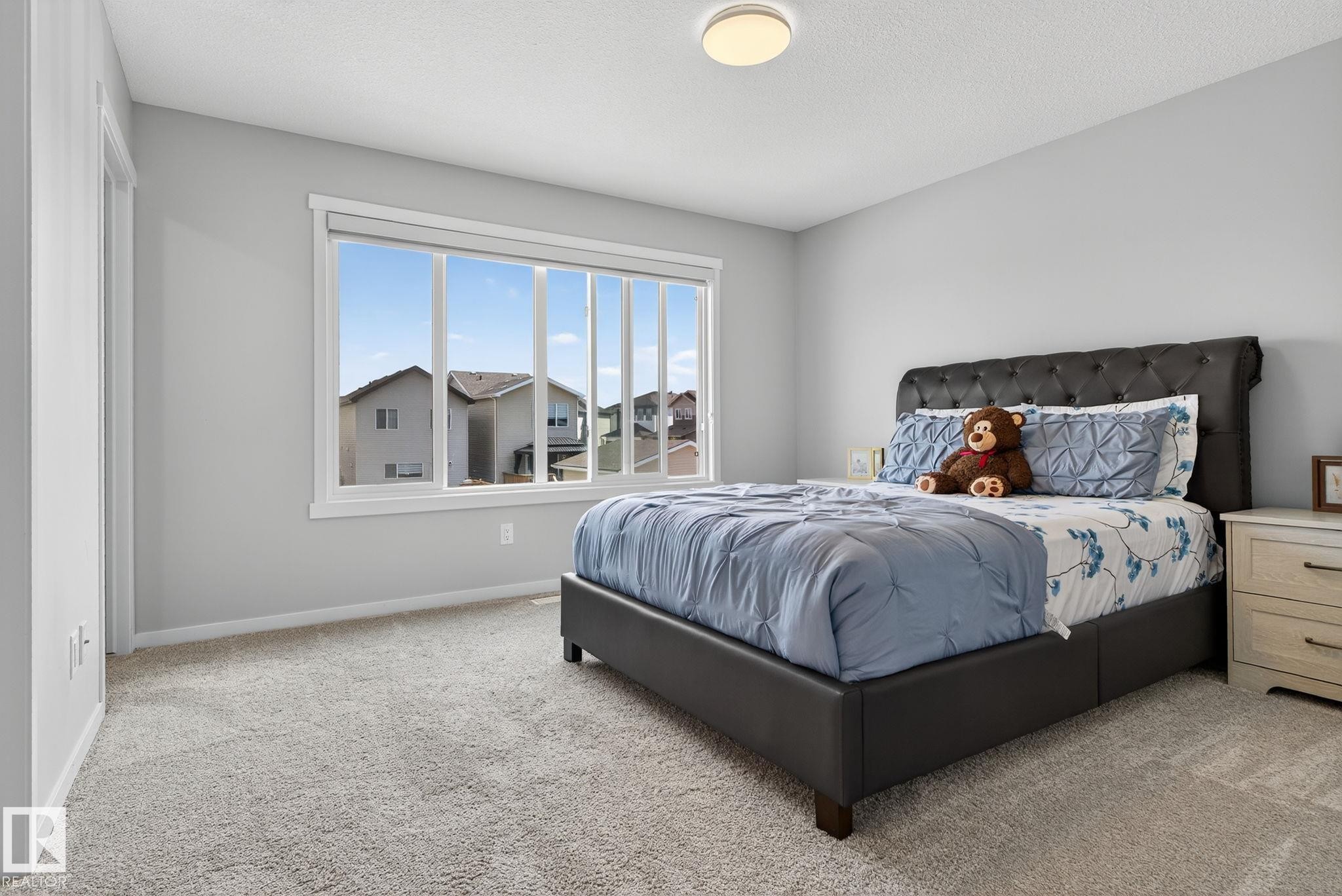 Bright room featuring a large multi-pane window, light gray walls, and plush carpet flooring - 1213 16A Street, Edmonton, AB