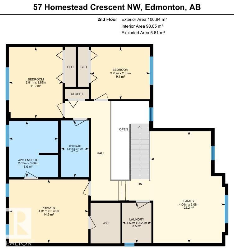 Upstairs floor plan. - 57 Homestead Crescent Nw, Edmonton, AB - Other