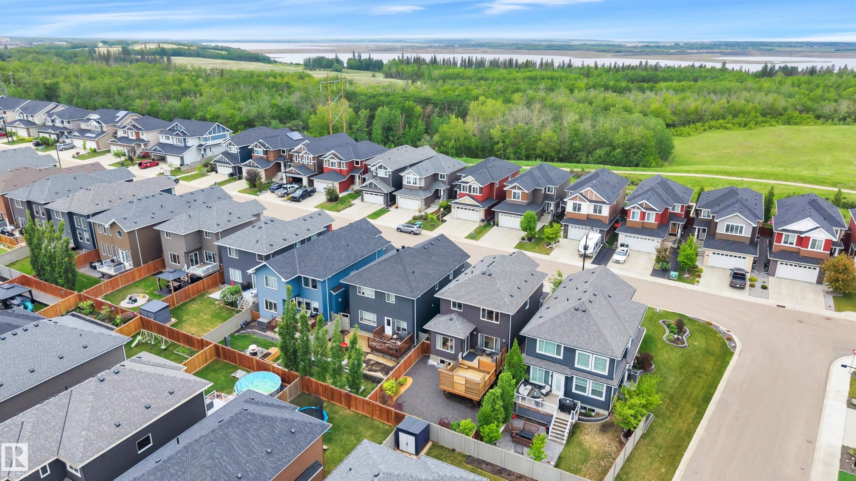 Newer residential development featuring varied architectural styles and a verdant natural backdrop - 3898 Robins Crescent Nw, Edmonton, AB - Outdoor With View