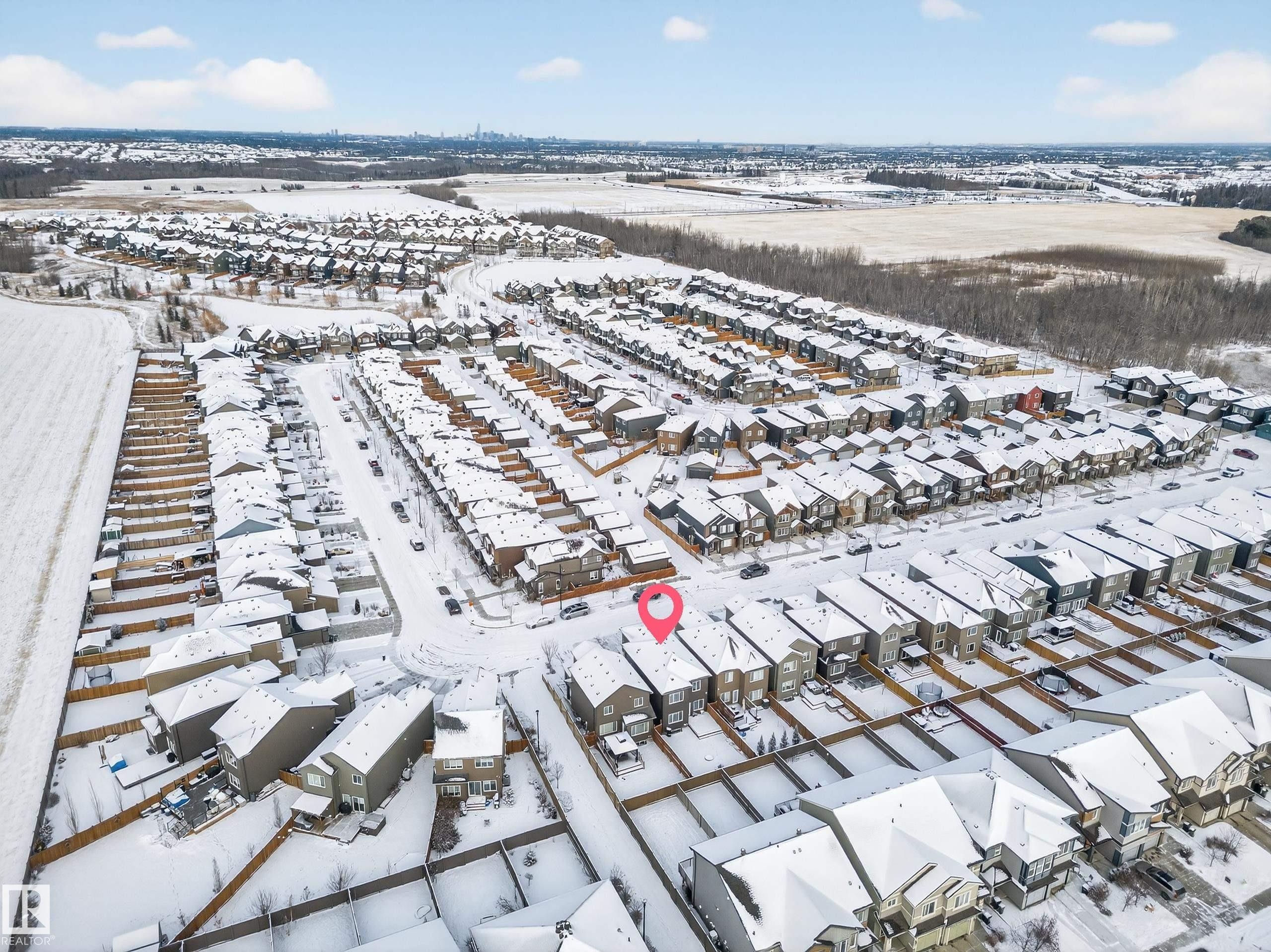 Aerial perspective showcasing a residential neighborhood with detached and attached homes - 2084 Graydon Hill, Edmonton, AB