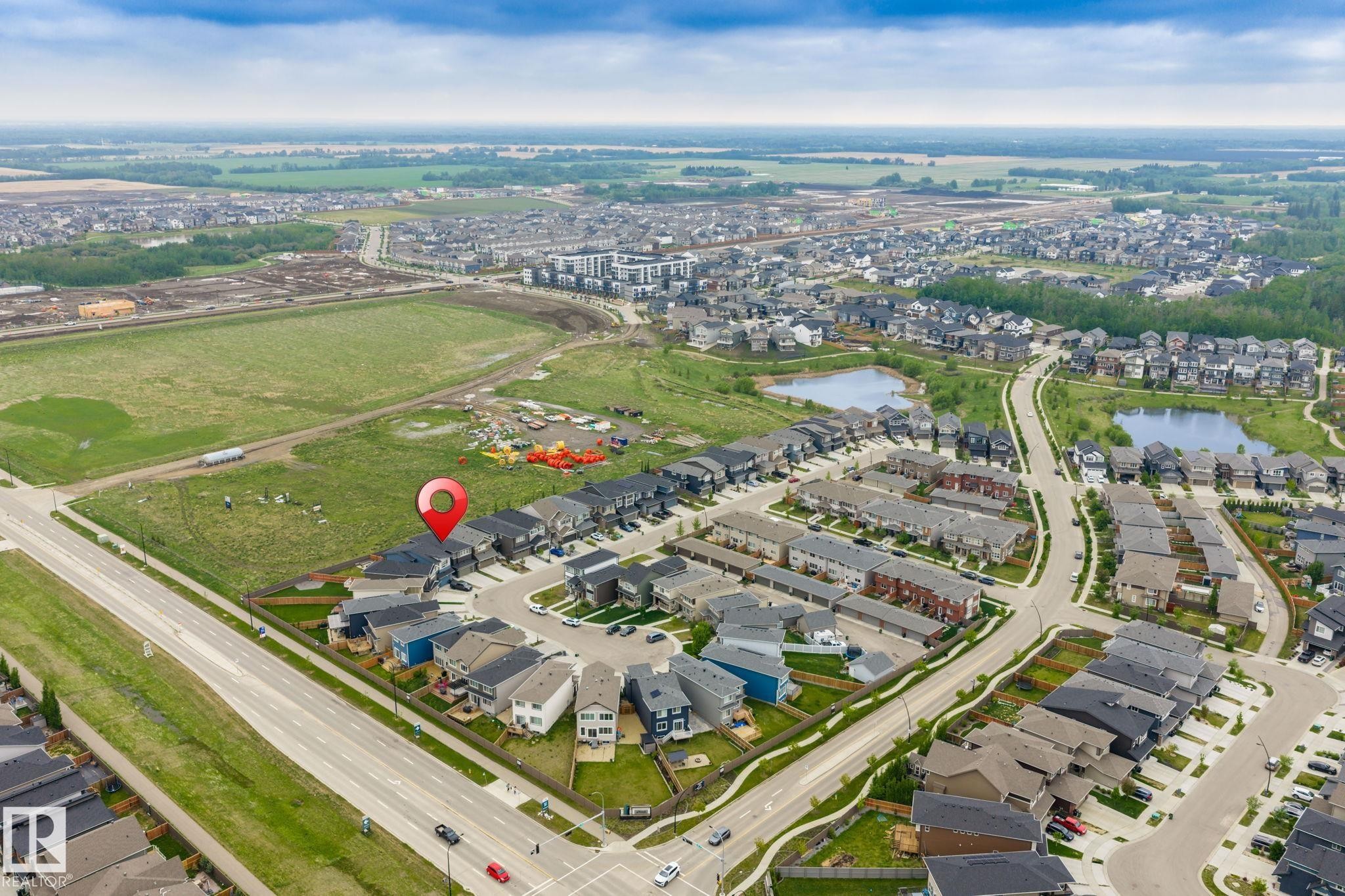 Aerial perspective highlighting the property within a developed residential area - 20011 26, Edmonton, AB