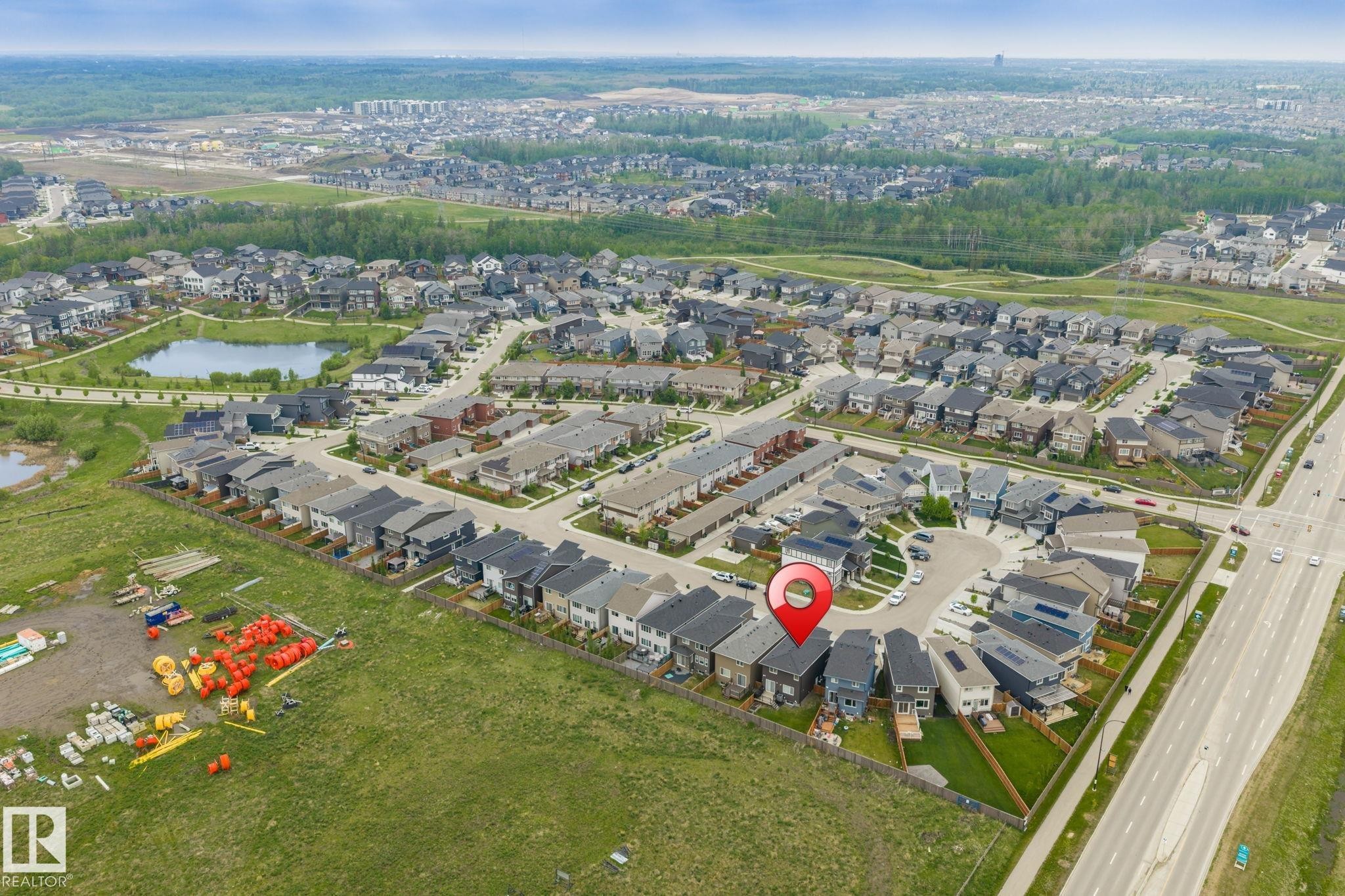 Aerial perspective showcasing a residential community with varied architectural styles - 20011 26, Edmonton, AB