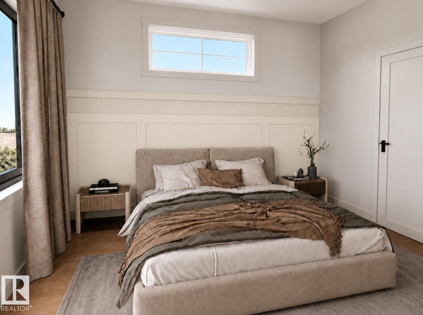 Hardwood-style flooring and paneling wall detail - 11 Brickyard View, Stony Plain, AB