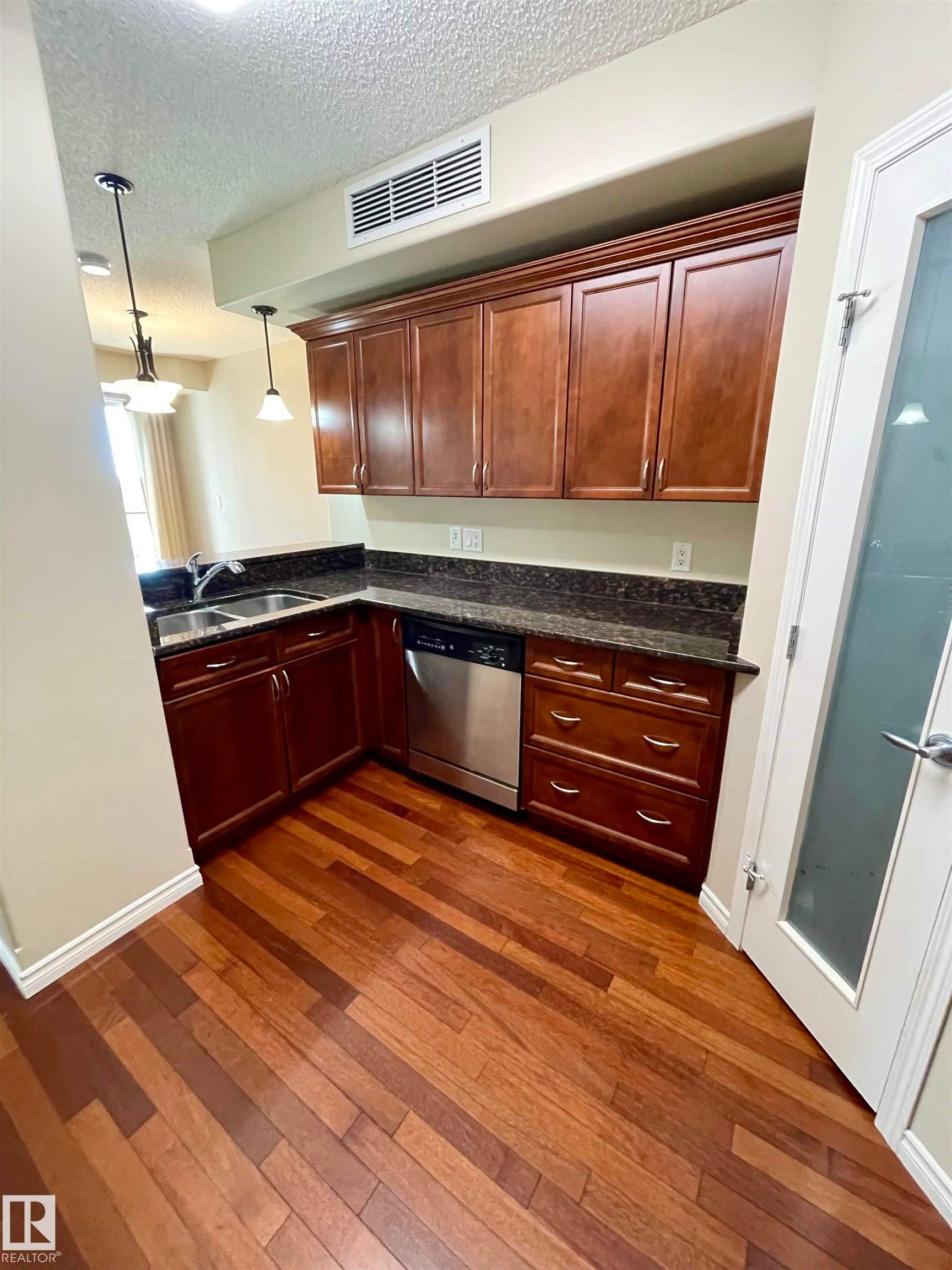 #205 9707 106 St Nw, Edmonton, AB - Indoor Photo Showing Kitchen With Double Sink