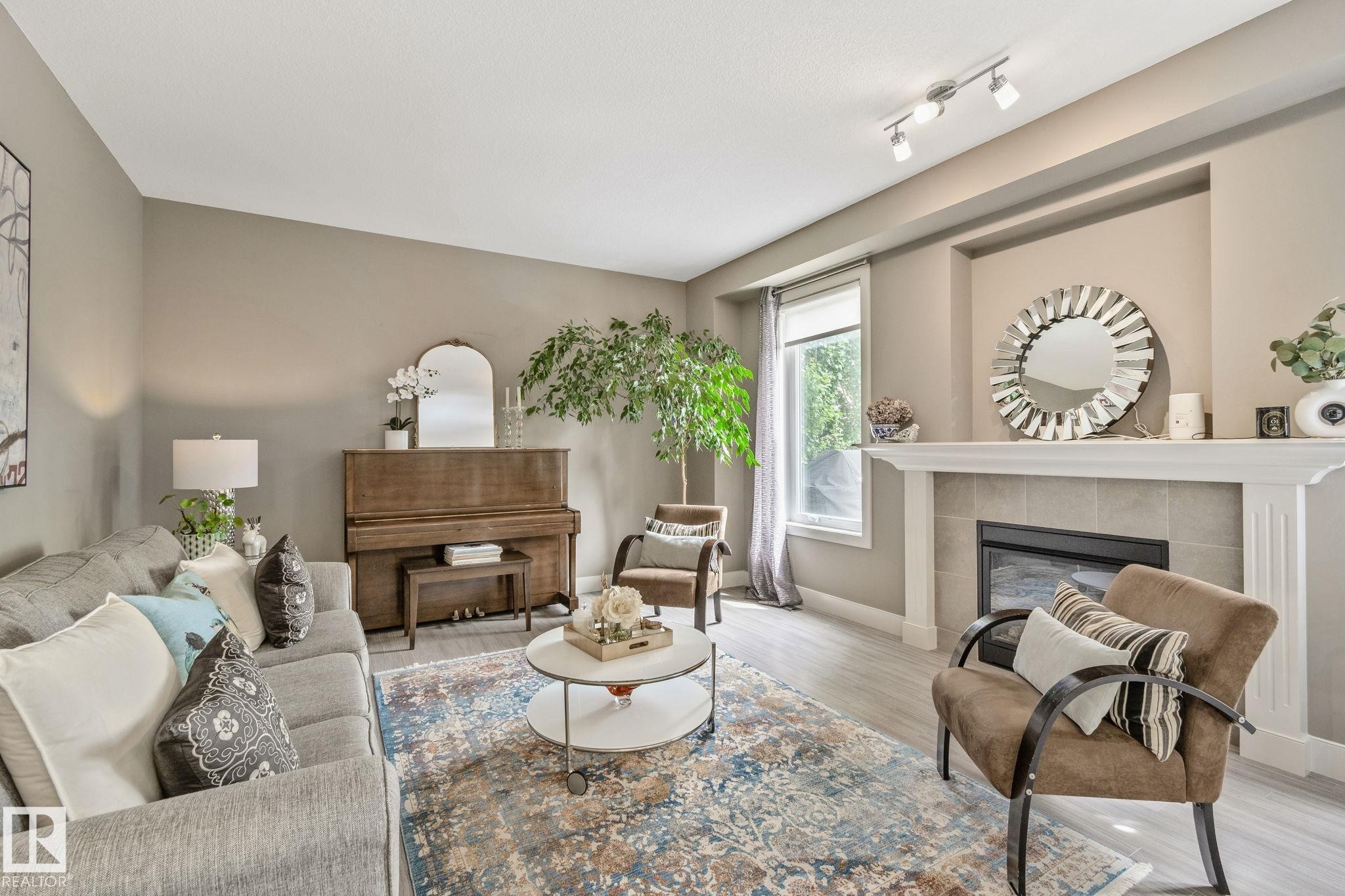 32 Nault Crescent, St. Albert, AB - Indoor Photo Showing Living Room With Fireplace