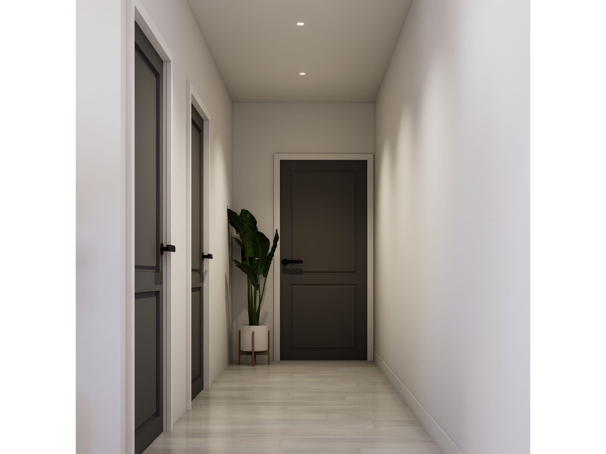 Hallway featuring light wood-finish flooring and recessed ceiling lighting - 10919 106 Ave, Westlock, AB