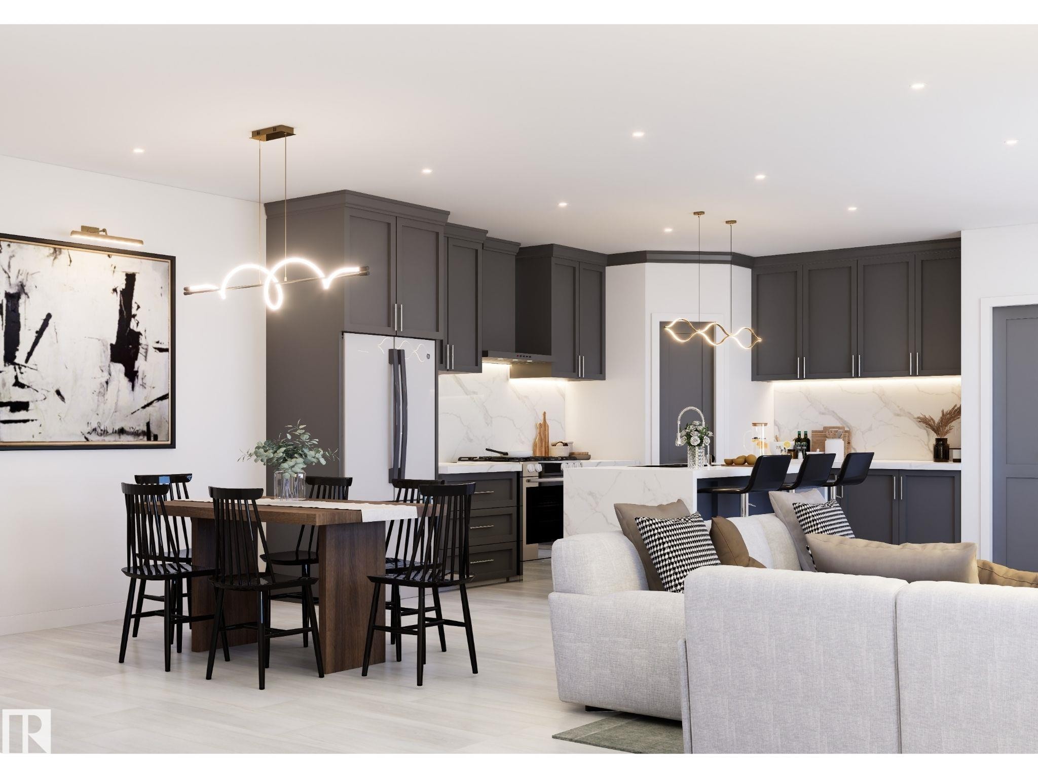 Open-concept living space featuring light wood-finish flooring - 10919 106 Ave, Westlock, AB