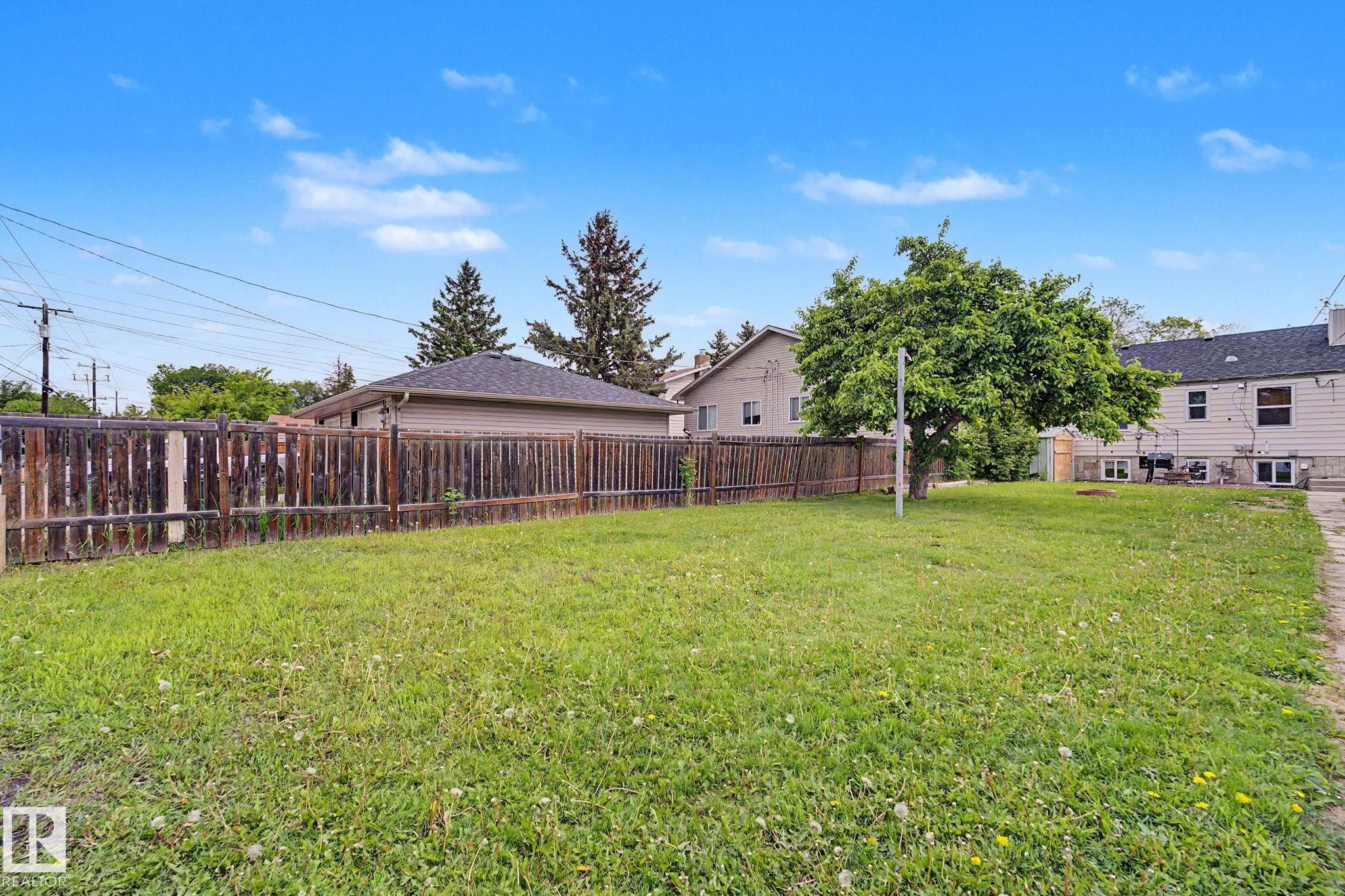 Expansive grassy yard area with a mature deciduous tree - 11914 124 Street, Edmonton, AB