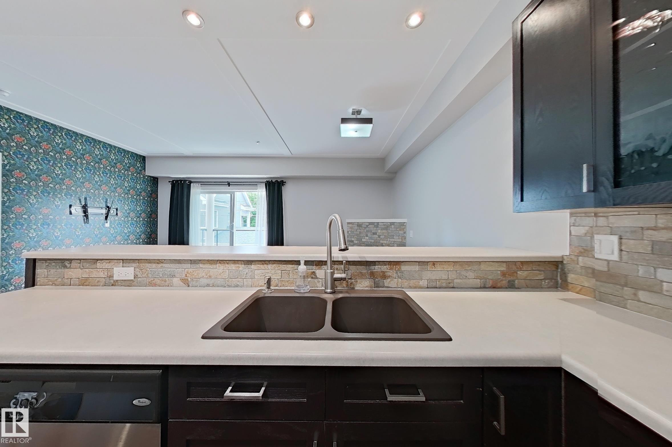 #207 9750 94 St Nw, Edmonton, AB - Indoor Photo Showing Kitchen With Double Sink