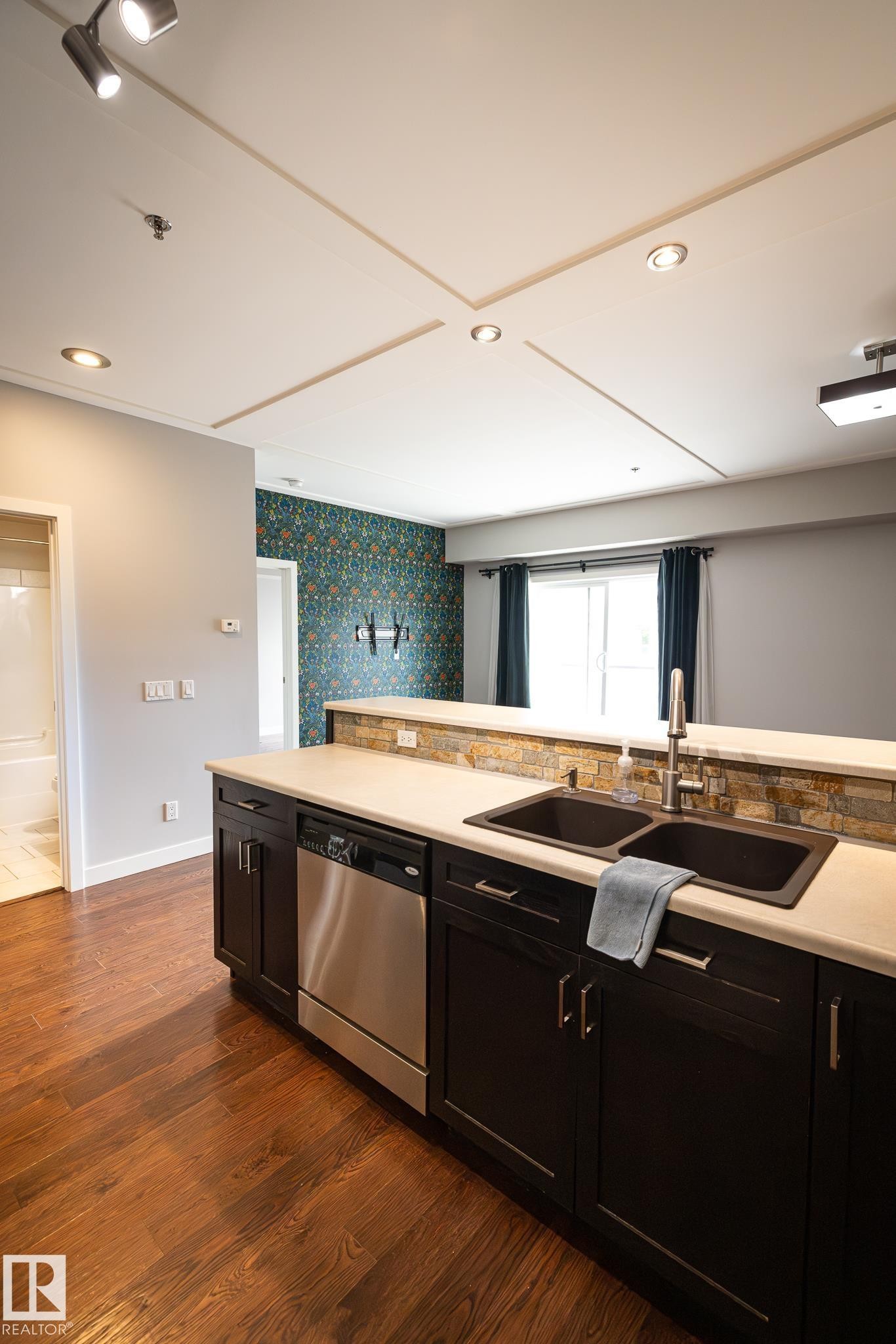 #207 9750 94 St Nw, Edmonton, AB - Indoor Photo Showing Kitchen With Double Sink