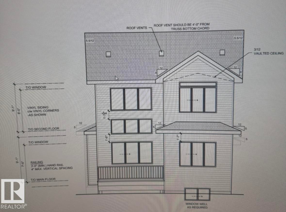 Architectural Drawing. Detailing exterior elevations and specifications for the property - 94 Rosa Crescent, St. Albert, AB