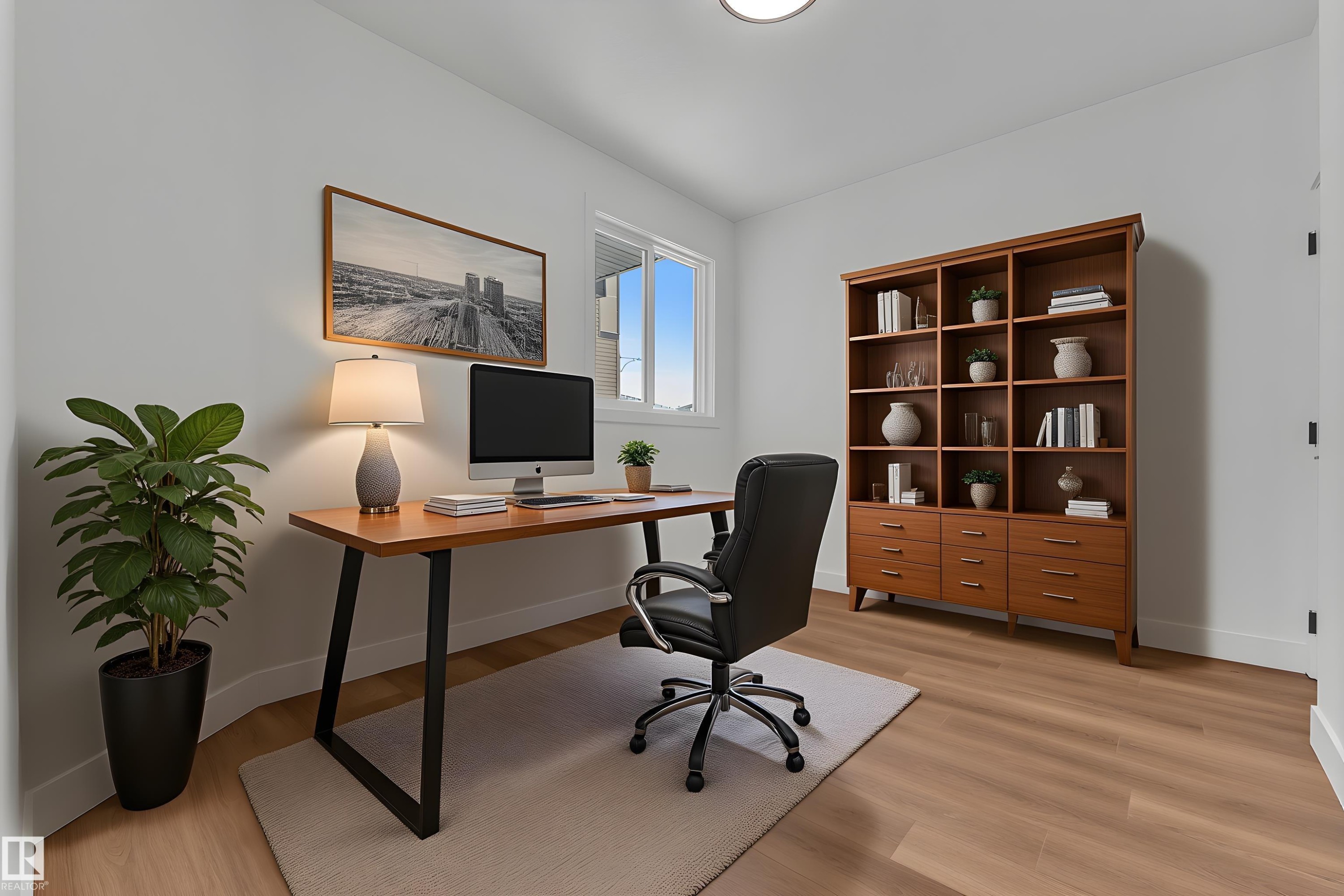 Flexible space featuring light wood-finish flooring, white walls, and a window providing natural light - 501 Creekside Bay, Leduc, AB