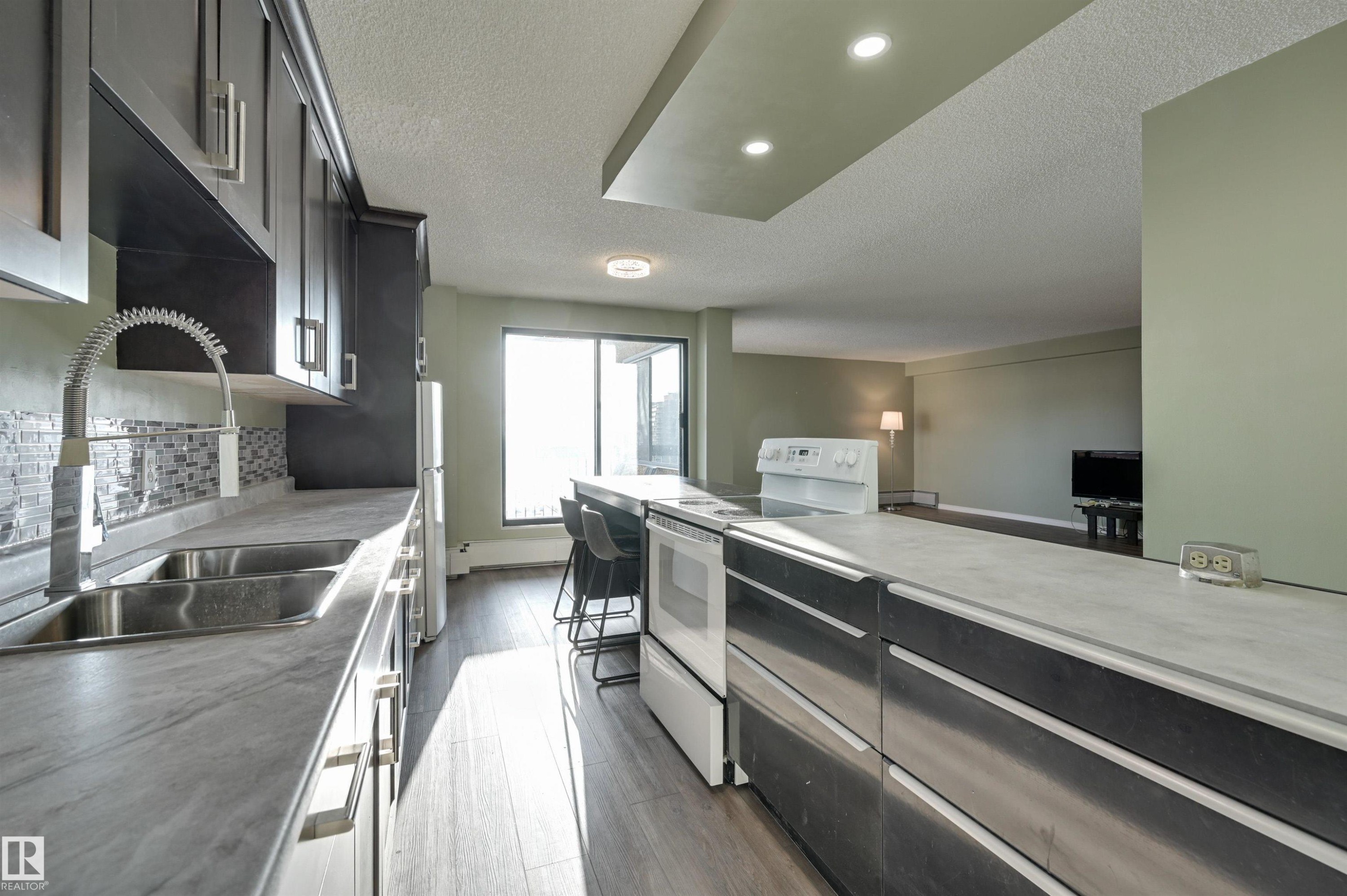 #1003 10155 114 St Nw, Edmonton, AB - Indoor Photo Showing Kitchen With Double Sink
