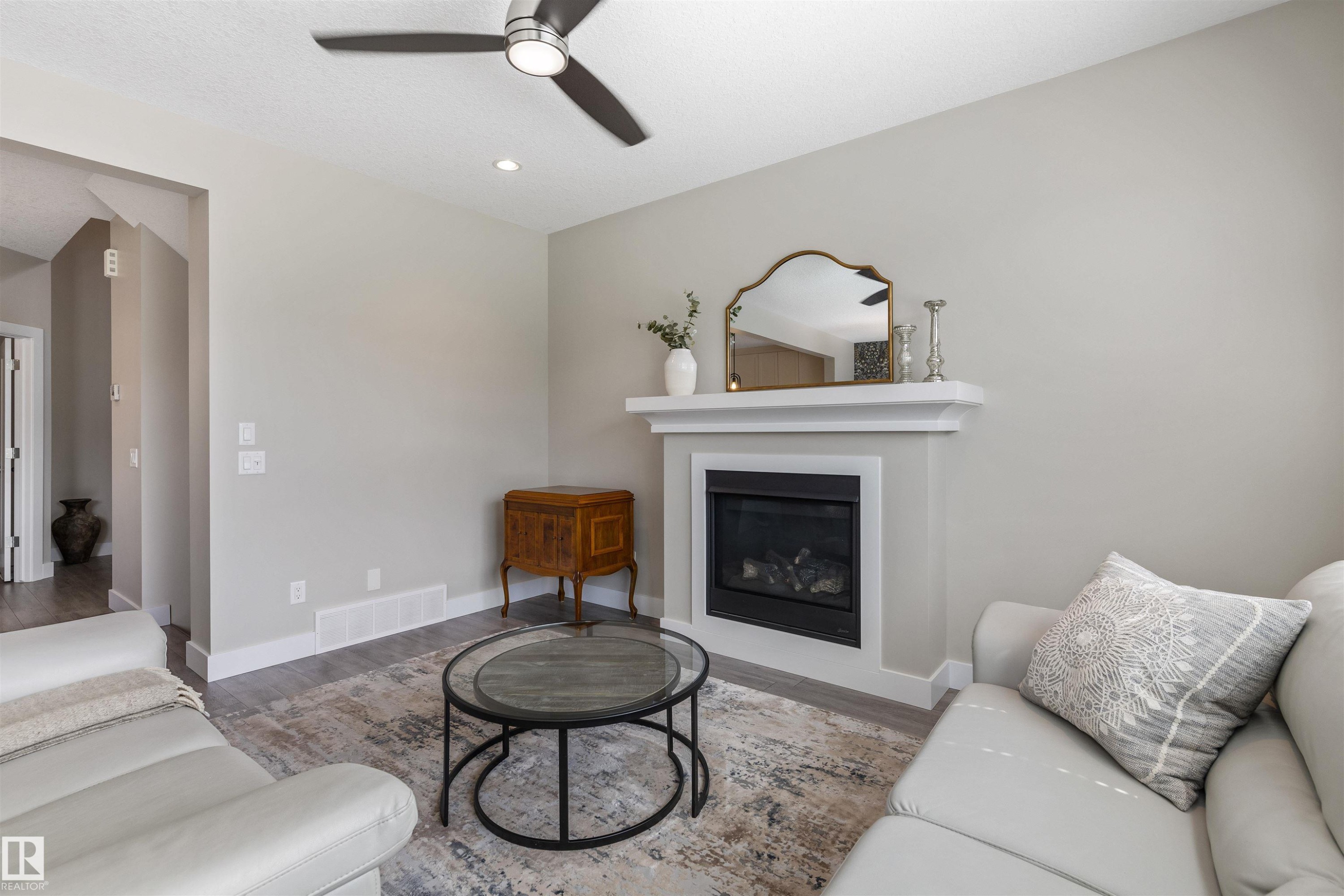 12833 205 Street Nw, Edmonton, AB - Indoor Photo Showing Living Room With Fireplace