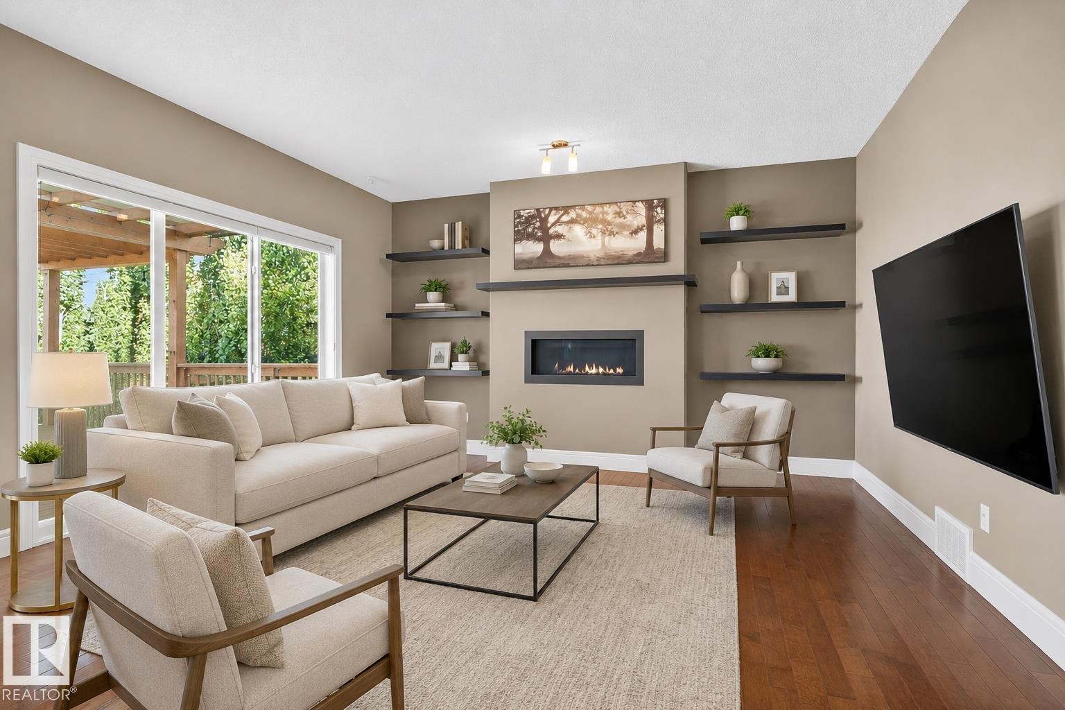 1772 33B Street Nw, Edmonton, AB - Indoor Photo Showing Living Room With Fireplace