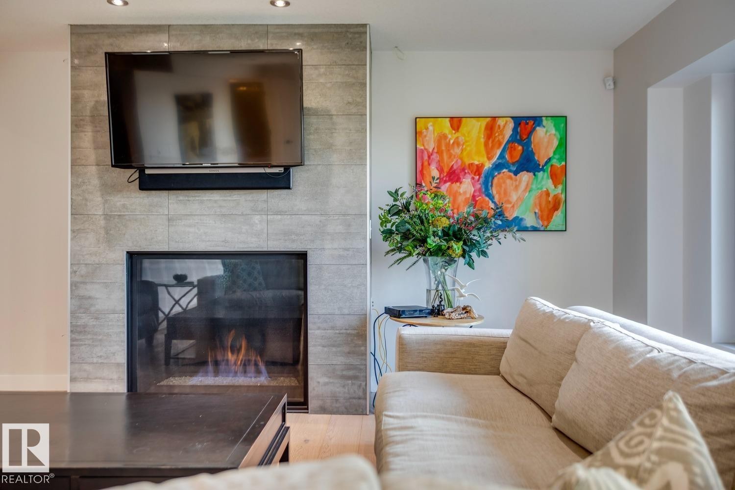 15309 Rio Terrace Drive Nw, Edmonton, AB - Indoor Photo Showing Living Room With Fireplace