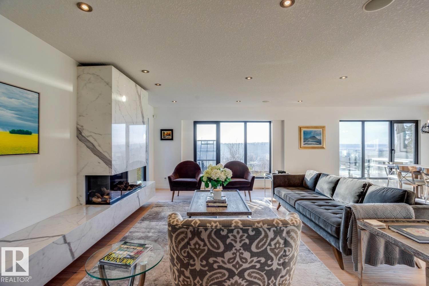 15309 Rio Terrace Drive Nw, Edmonton, AB - Indoor Photo Showing Living Room With Fireplace