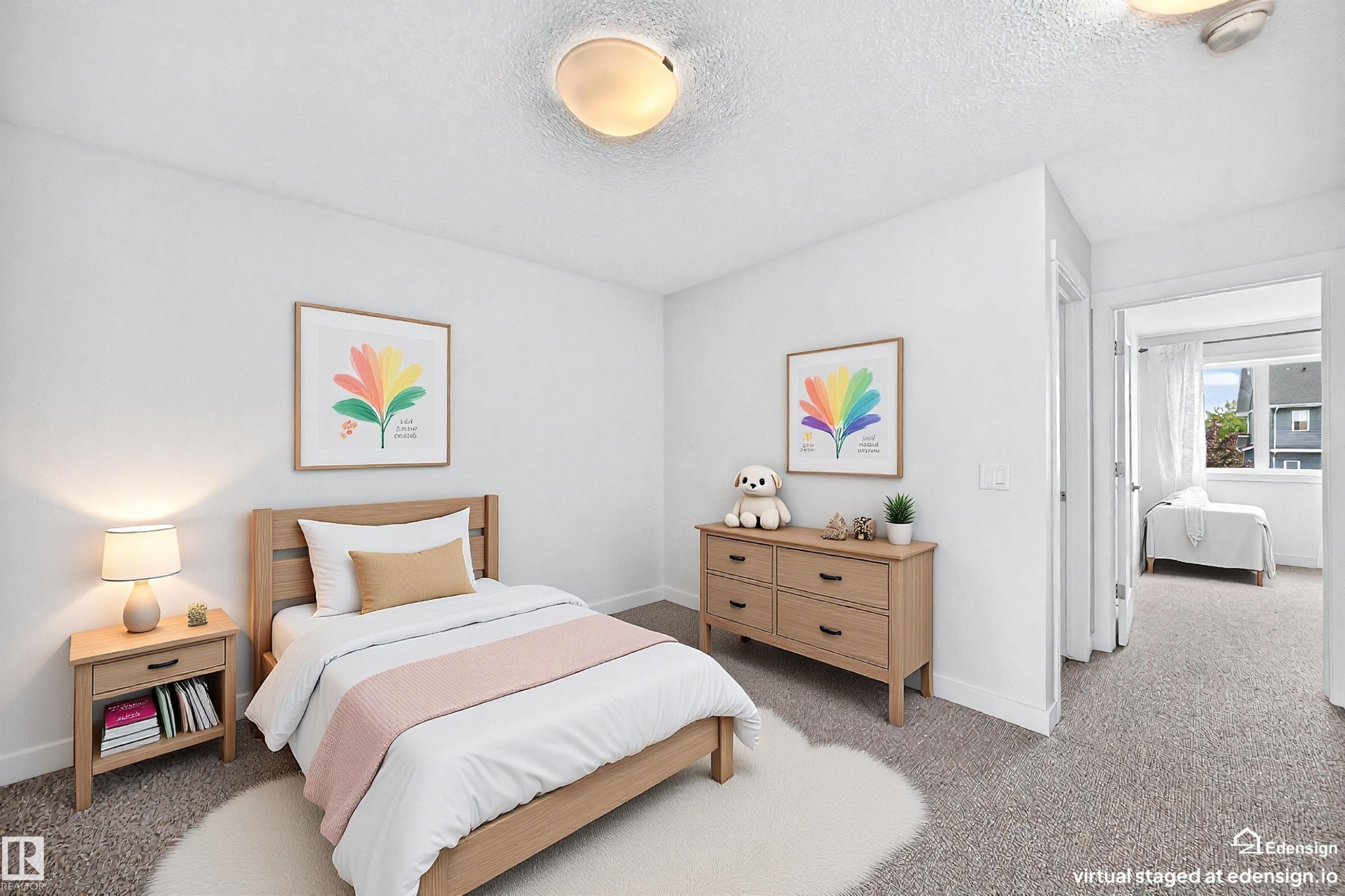 Neutral wall paint, light-toned wood-finish furniture, and textured carpeting - 2433 Glenridding Boulevard, Edmonton, AB