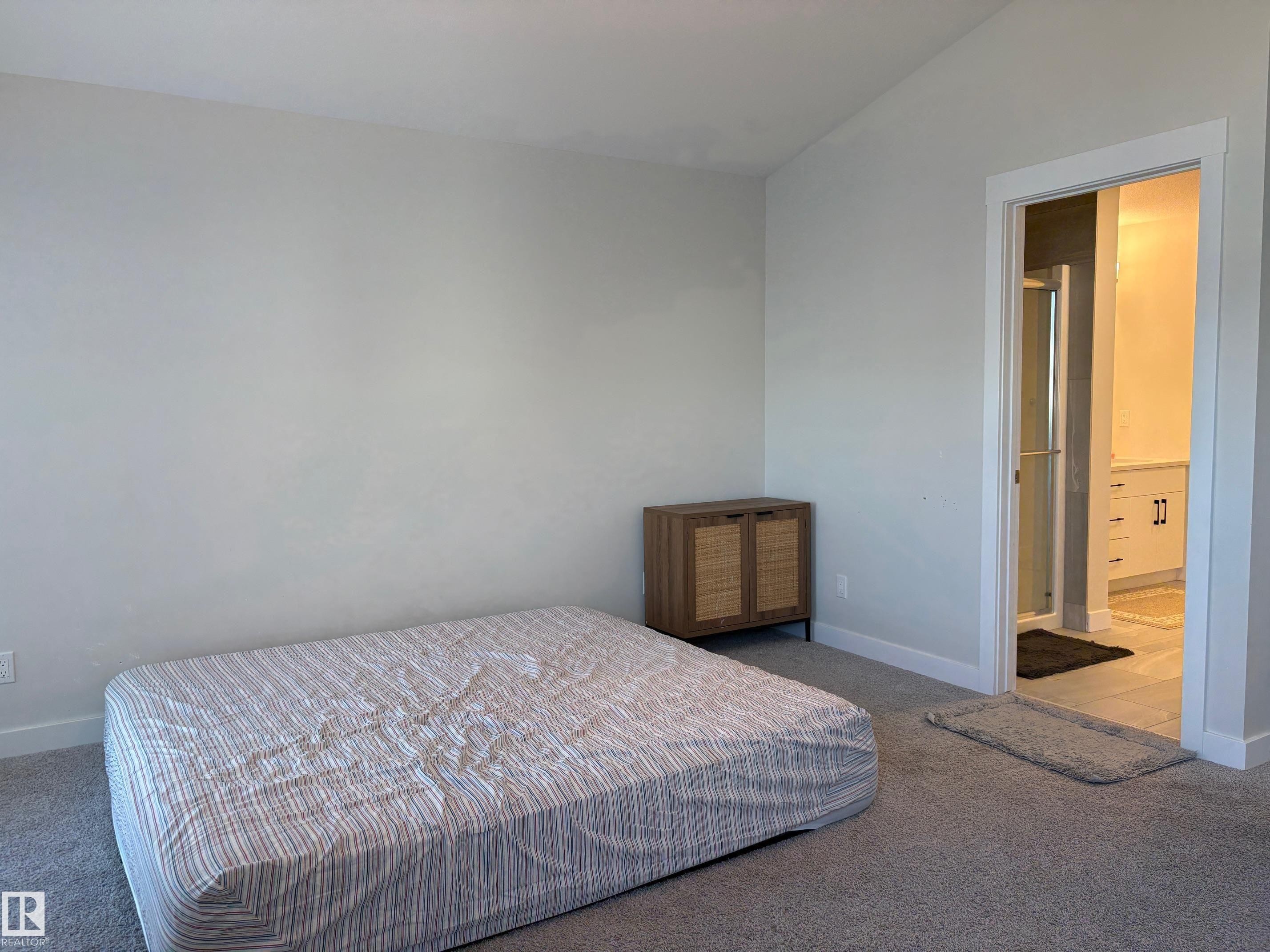 Carpeted room featuring light gray walls and an angled ceiling - 9952 227 Street, Edmonton, AB