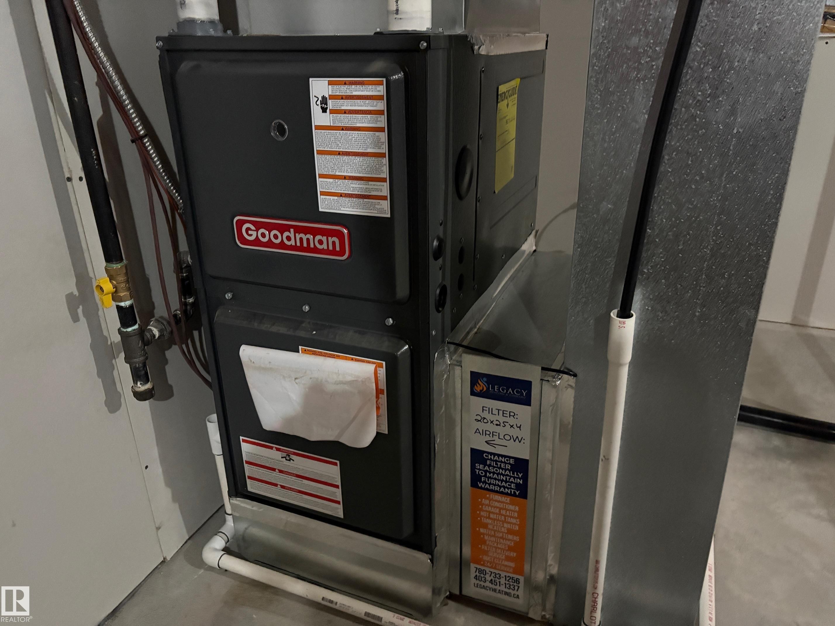 Goodman furnace unit with associated ductwork and gas line connection - 9952 227 Street, Edmonton, AB