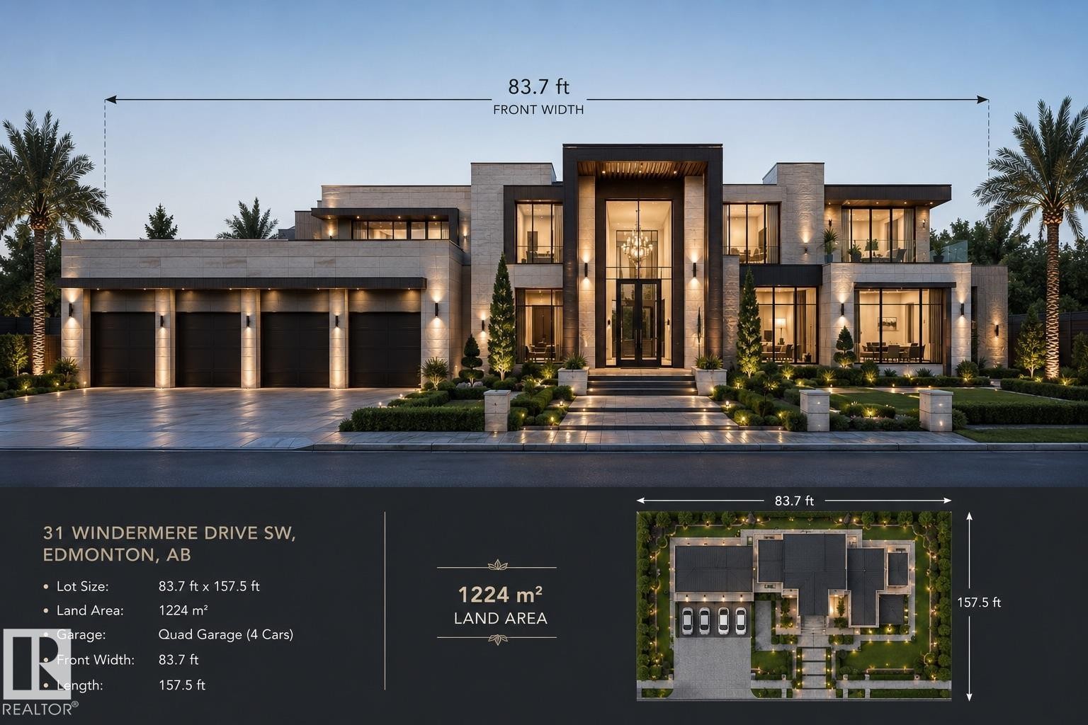 Modern architectural exterior featuring stone cladding and dark accents - 31 Windermere Drive, Edmonton, AB