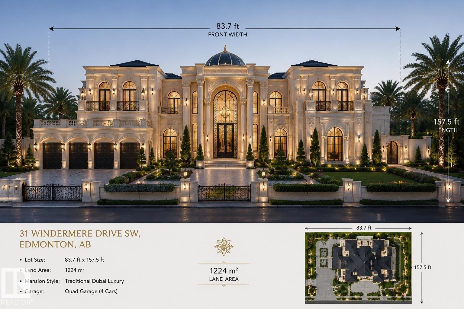 Property Listing. Presenting property specifications including dimensions, land area, and architectural style - 31 Windermere Drive, Edmonton, AB