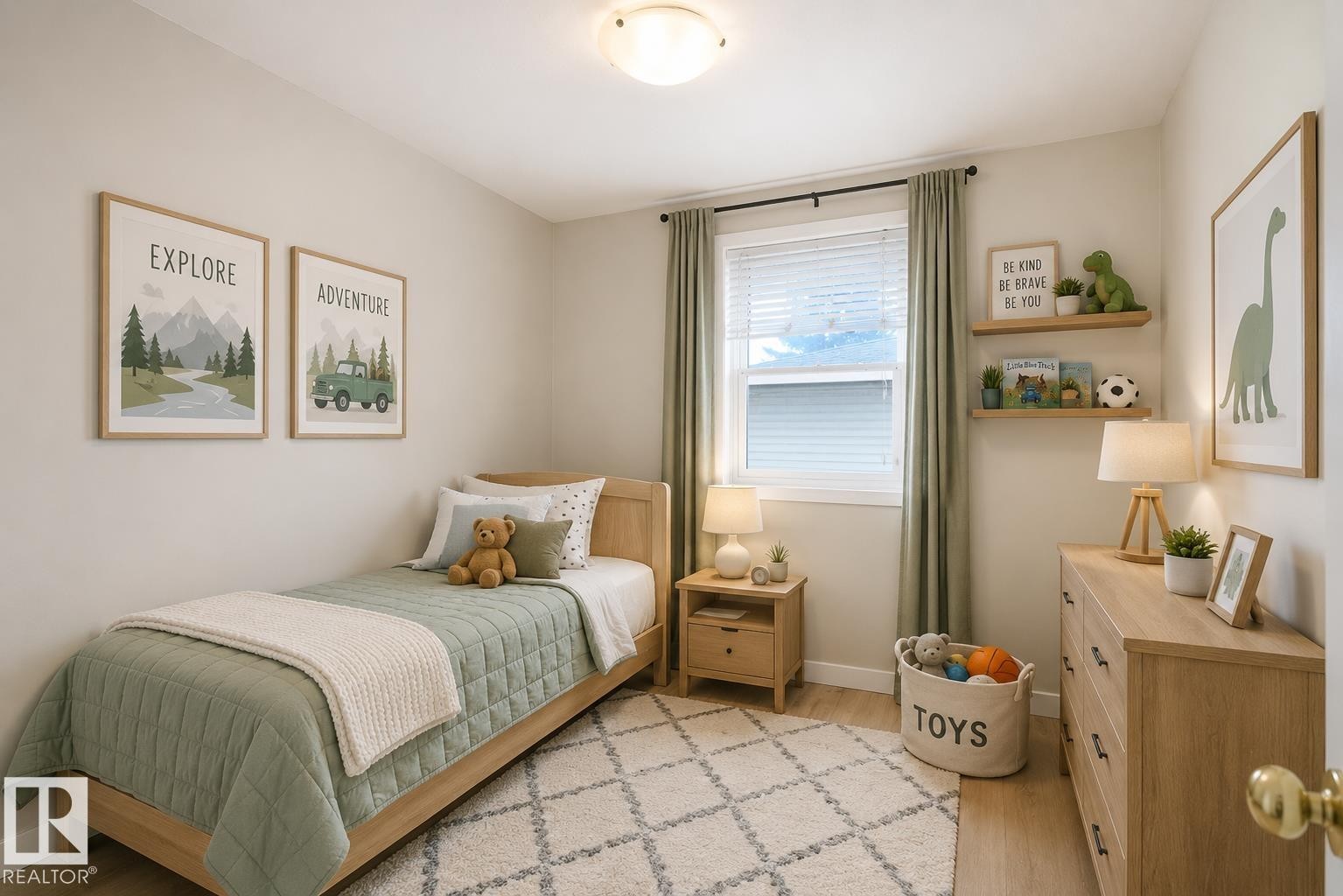 Light-filled bedroom featuring light wood-finish flooring - 9607 75 Street, Edmonton, AB