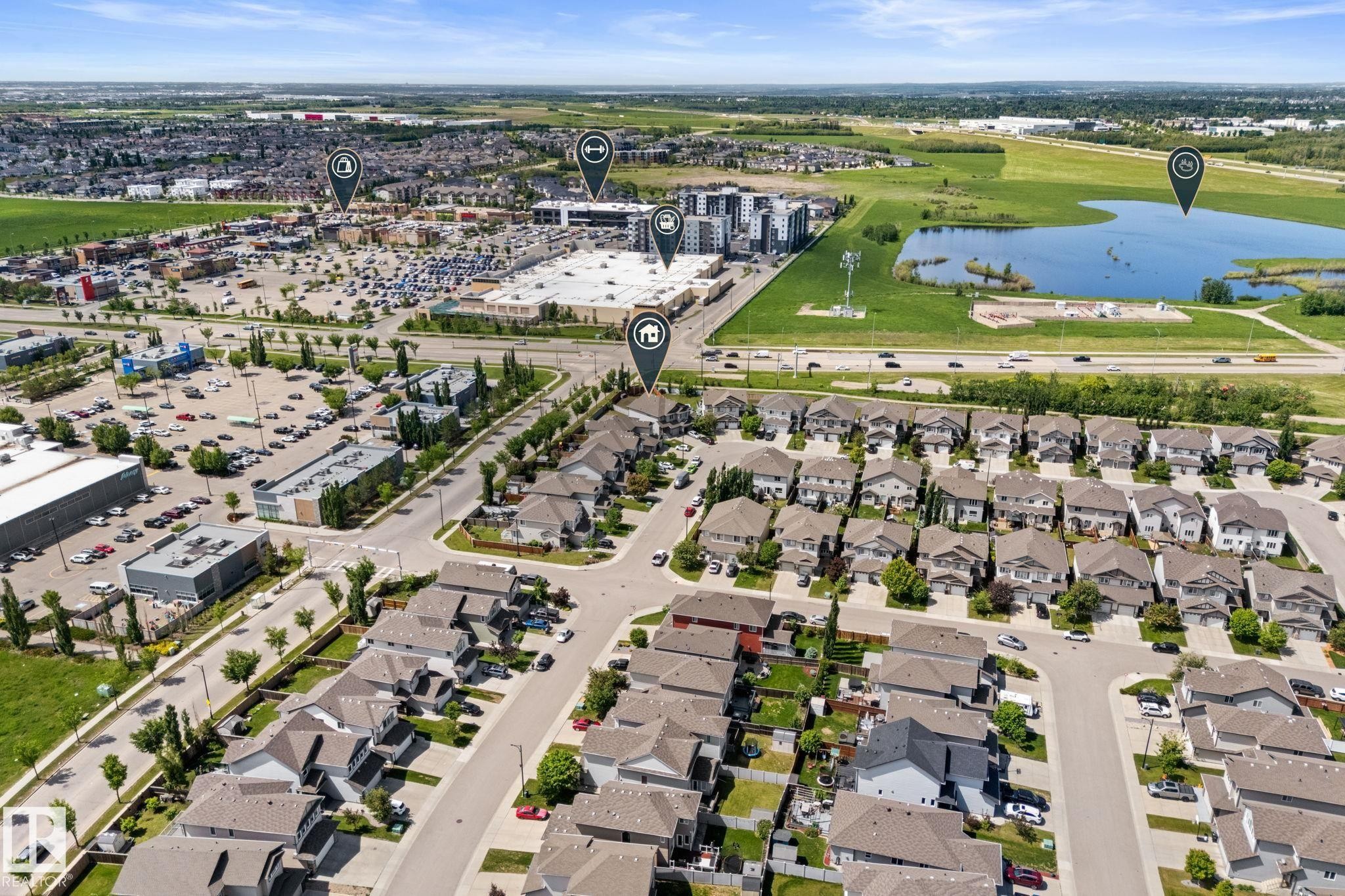 Aerial perspective of a residential neighborhood with varied detached homes - 12523 171 Avenue, Edmonton, AB