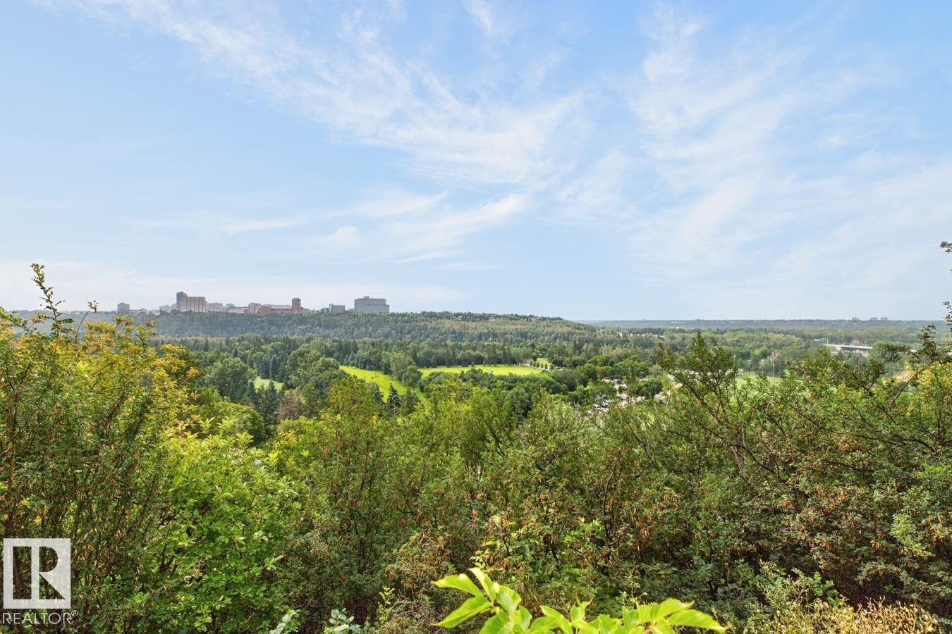 Expansive natural landscape with lush greenery and distant city structures - #602 12303 Jasper Av Nw, Edmonton, AB - Outdoor With View