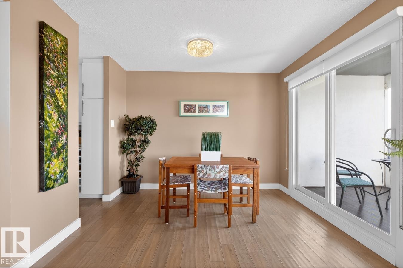 Open Concept Dining Room Space with access to the Kitchen, and Balcony - 602 12303 Jasper Avenue, Edmonton, AB