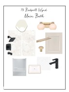Design Board. Presenting material and fixture selections for the main bath at 79 Redpoll Wynd -