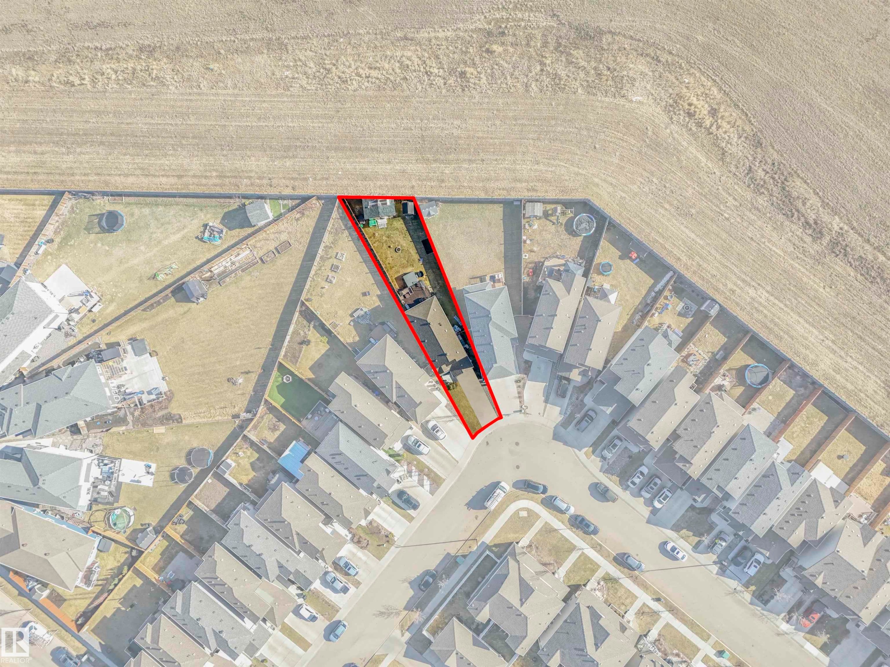 Aerial Property Boundary Map. Illustrating the defined perimeter of the property within its surrounding context - 17171 38 Street, Edmonton, AB