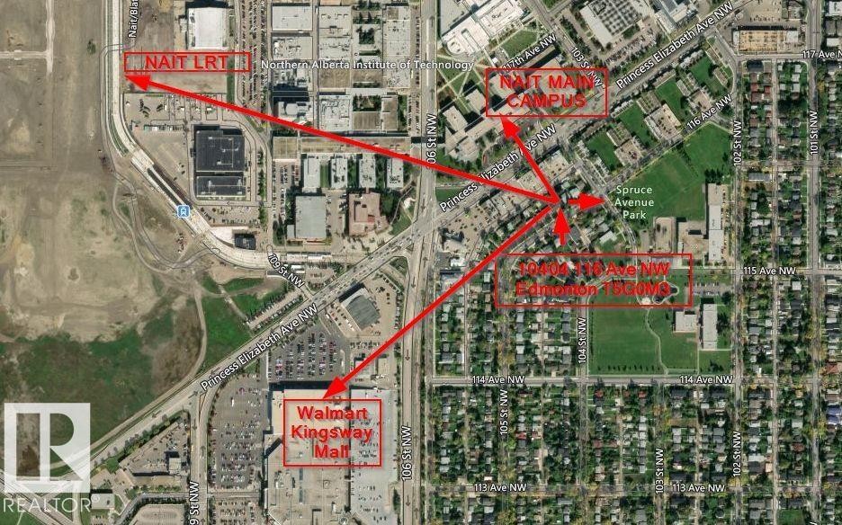 Location Map. Illustrating the property's position relative to local infrastructure and commercial establishments - 10404 116 Avenue, Edmonton, AB