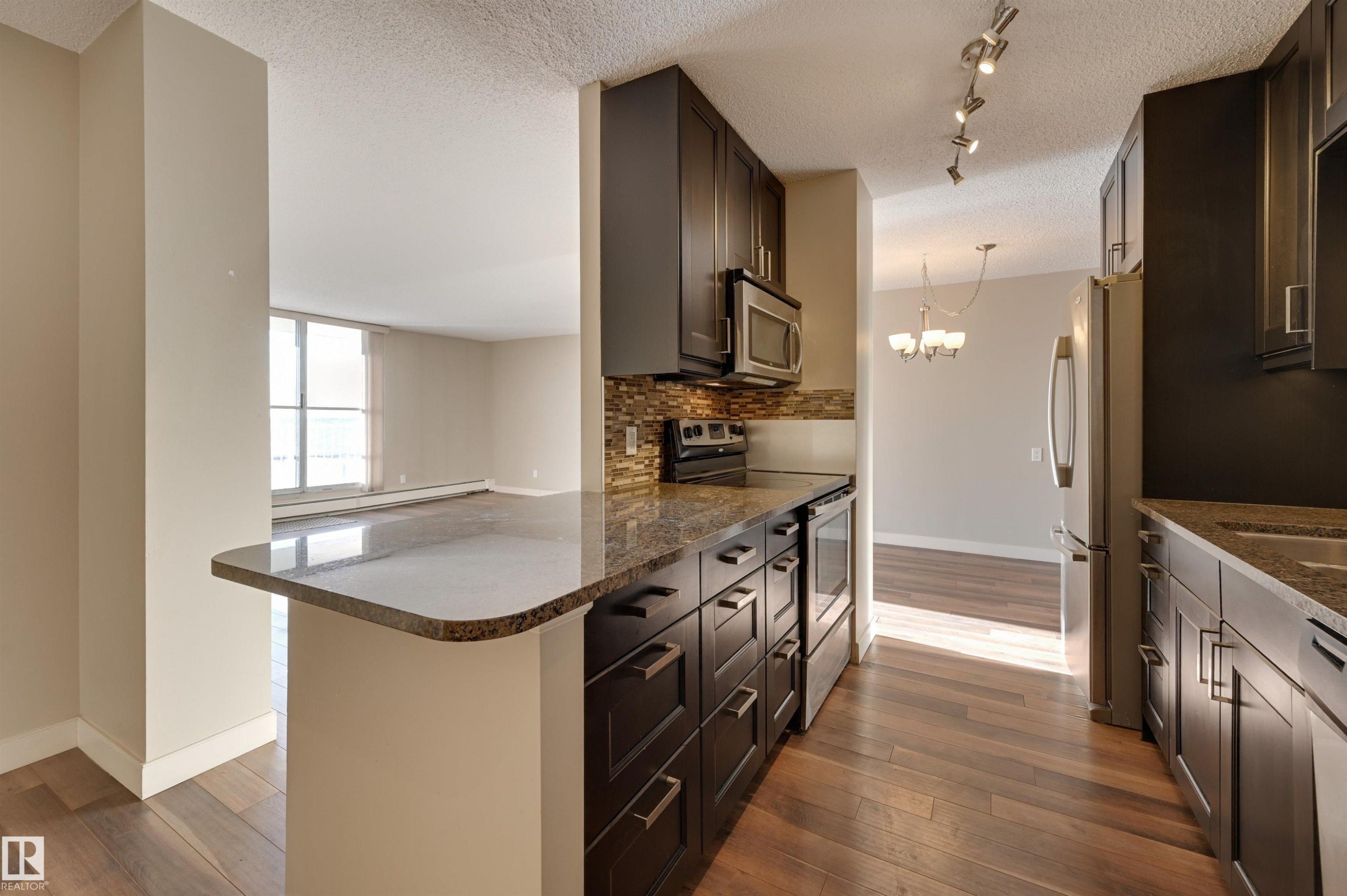 #406 12141 Jasper Av Nw, Edmonton, AB - Indoor Photo Showing Kitchen With Upgraded Kitchen