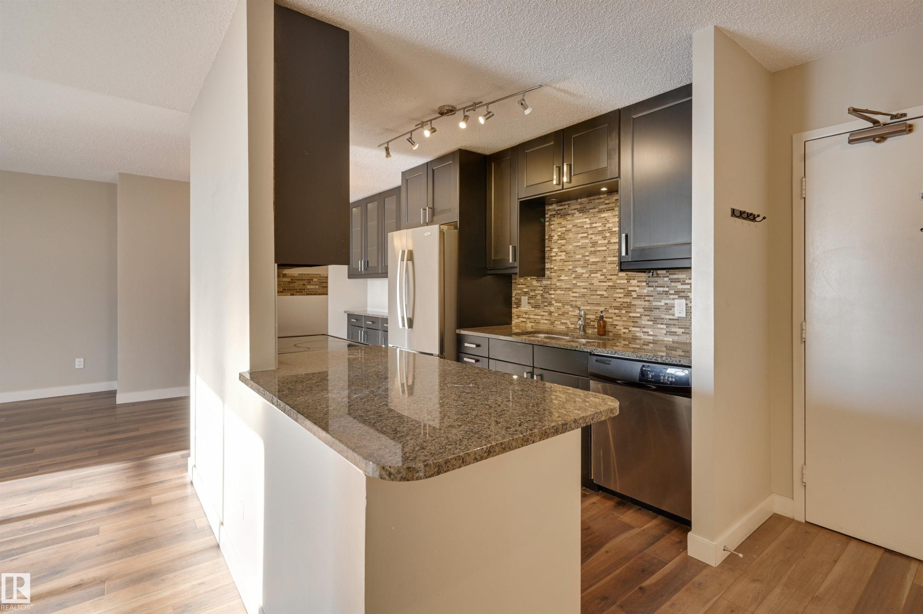 #406 12141 Jasper Av Nw, Edmonton, AB - Indoor Photo Showing Kitchen With Upgraded Kitchen