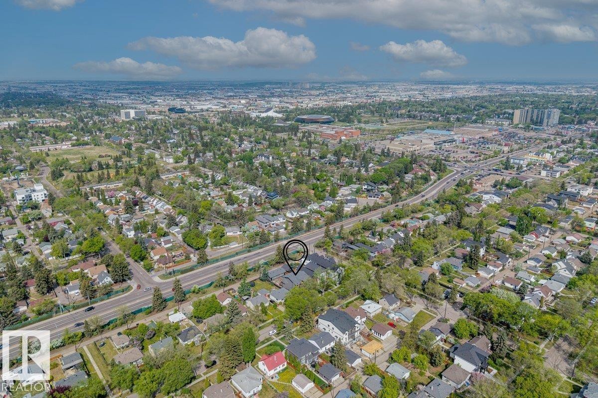 Aerial perspective showcasing the property marker within an established residential area - 10932 132 Street, Edmonton, AB - Outdoor With View