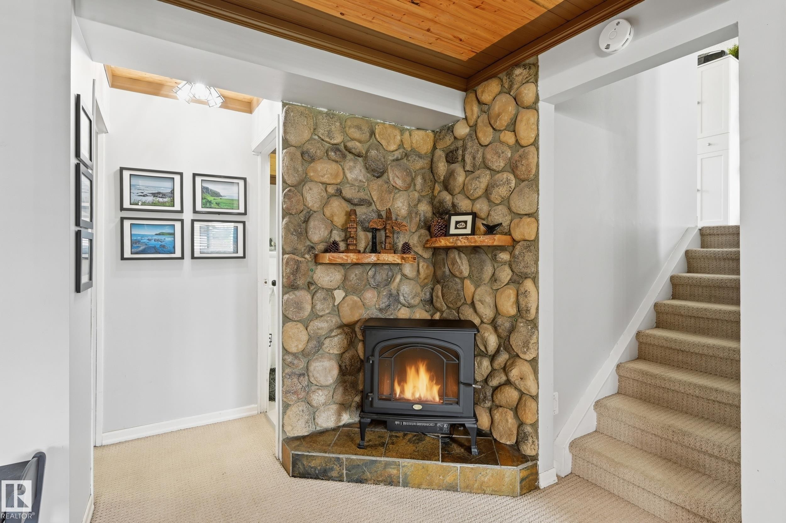 3332 138 Avenue Nw, Edmonton, AB - Indoor Photo Showing Living Room With Fireplace