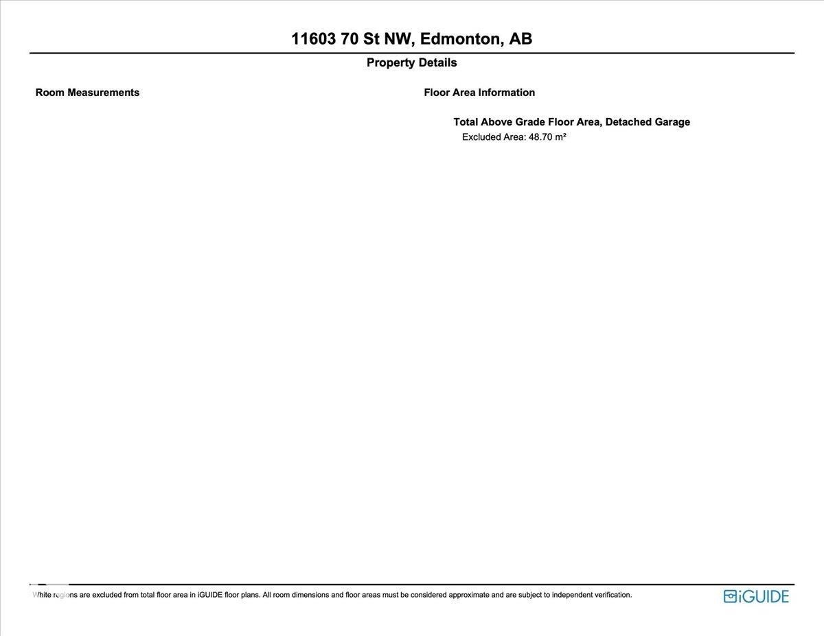 Property Details, Floor Area Information. Providing excluded area measurements for the property - 11603 70 Street Nw, Edmonton, AB