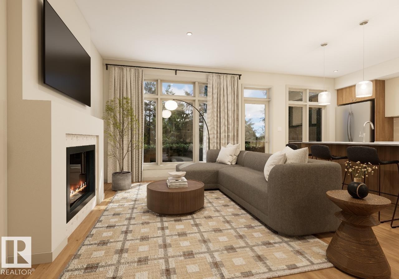 7107 50A Avenue, Beaumont, AB - Indoor Photo Showing Living Room With Fireplace