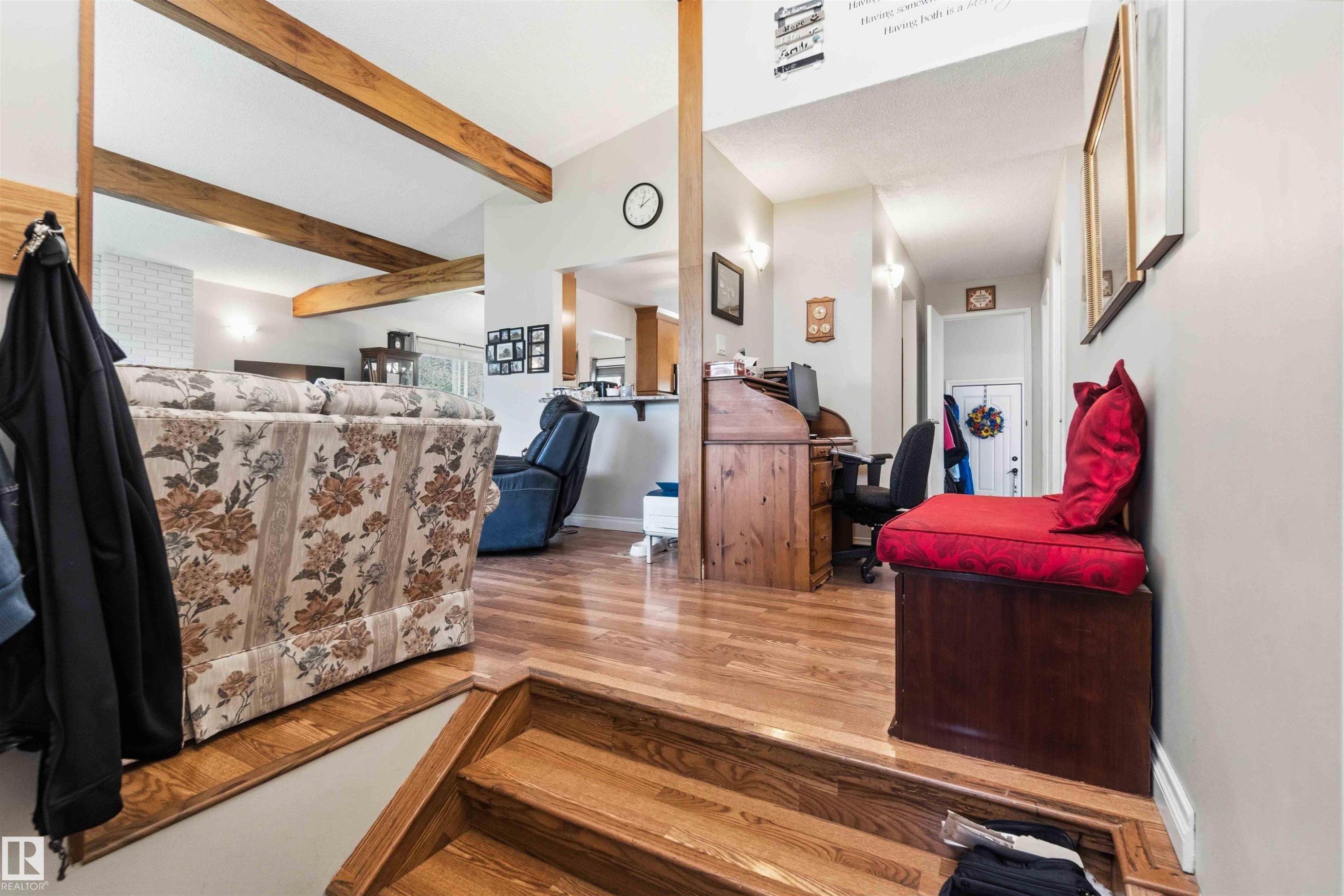 Split-level entry with wood-finish flooring and stairs - 13121 122 Street, Edmonton, AB
