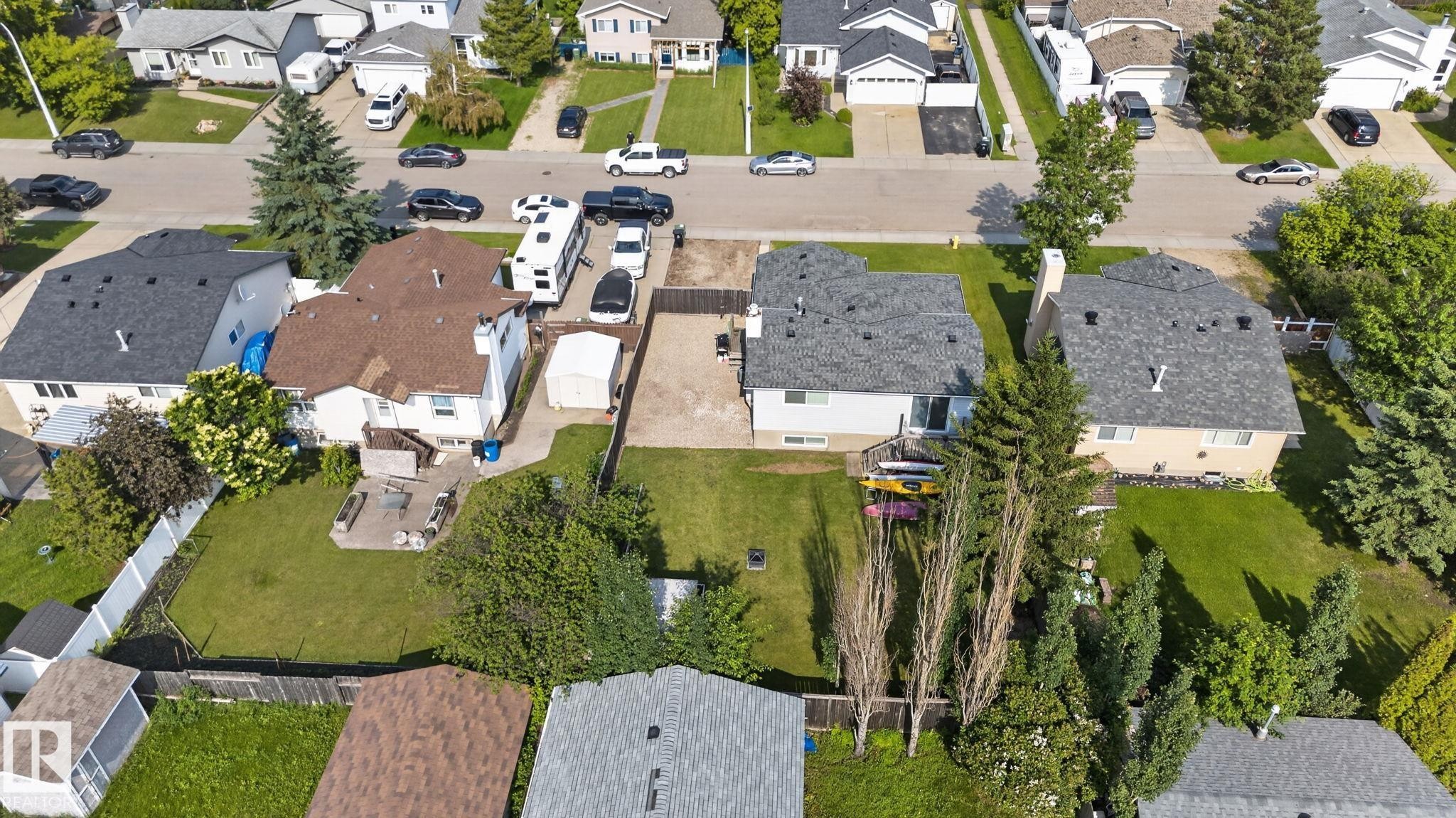 Aerial perspective showcasing residential properties - 3218 41 Street, Leduc, AB