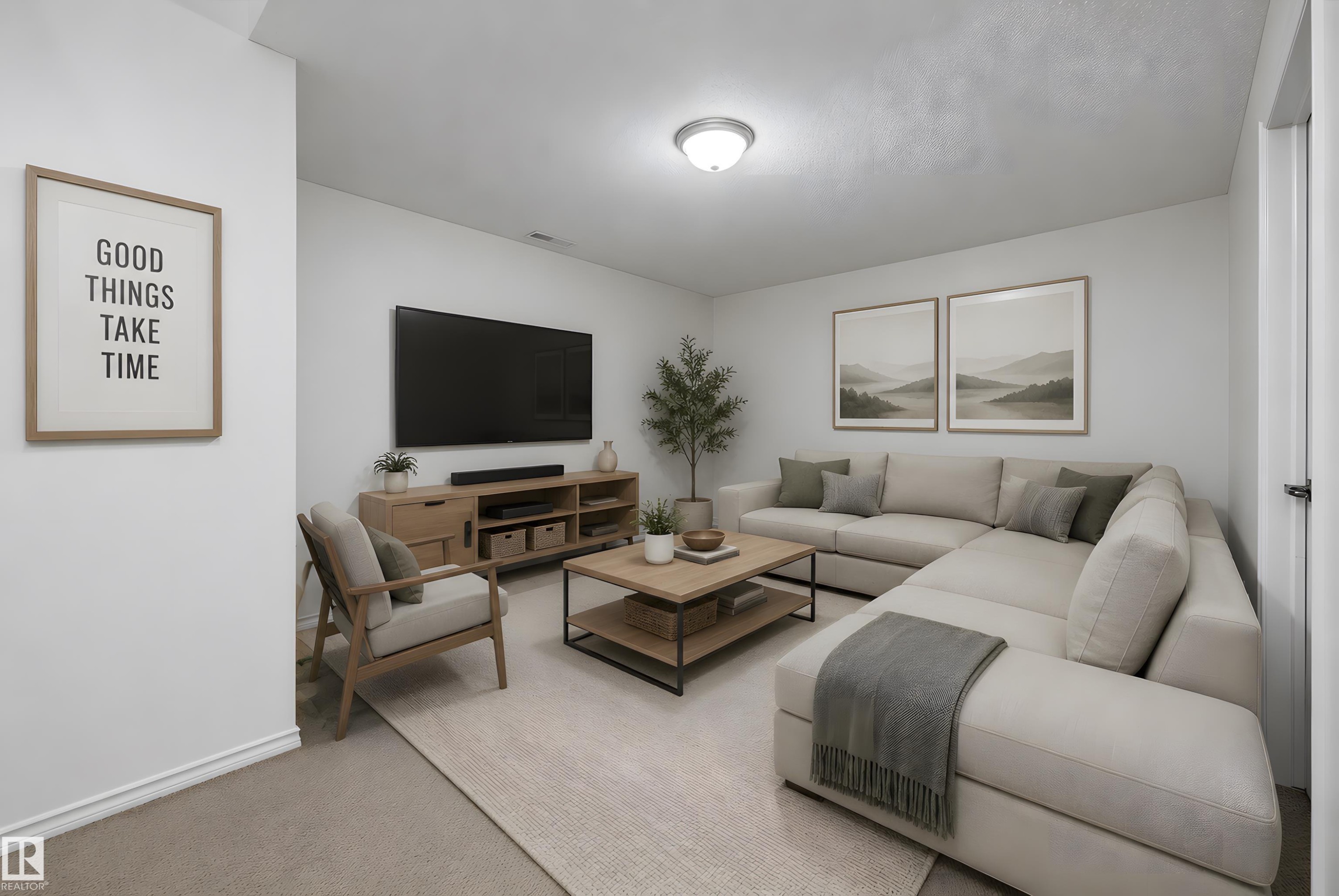 Recessed lighting illuminates this bright room featuring light-toned walls and a flush-mount ceiling fixture - 101 13825 155 Avenue, Edmonton, AB