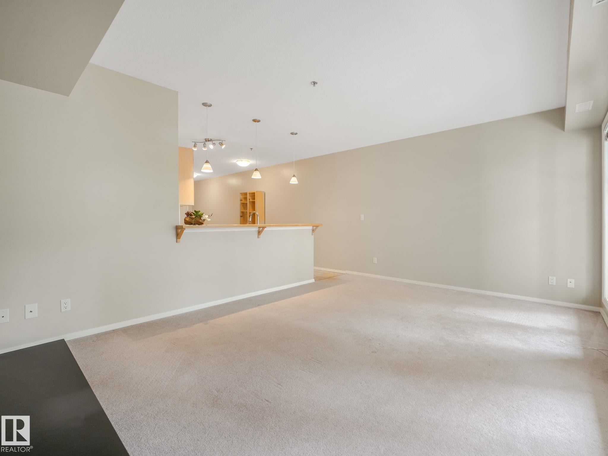 Spacious living area featuring light-colored carpeting and neutral wall tones - 150 4827 104A Street, Edmonton, AB